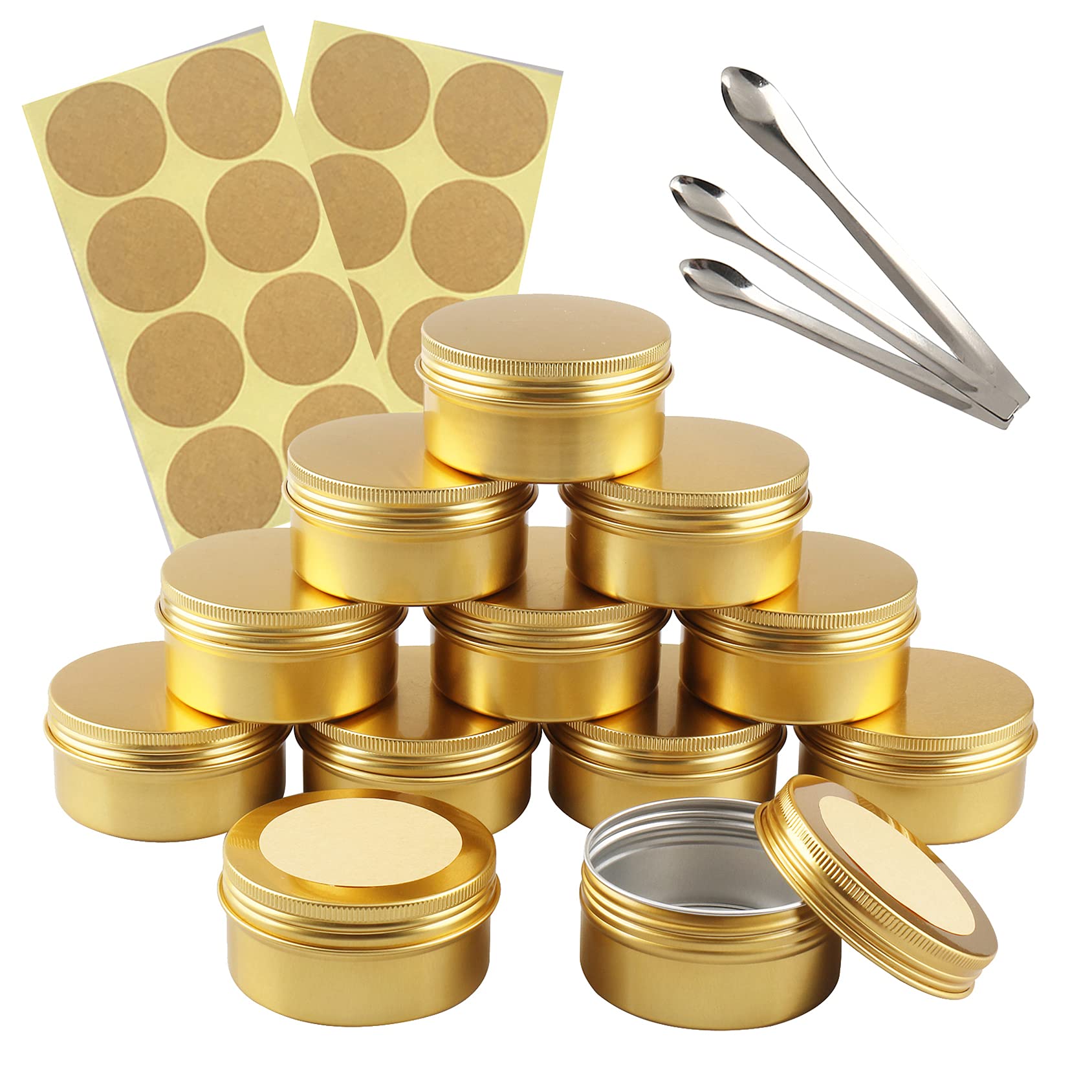 Tianzd Gold 50 Pieces 80 Ml Empty Round Aluminum Tin Jars With Screw Lids Cosmetics Lip Balm Containers Pots For Diy Candle Salve Salt Powder Crafts Storage Cans With 3X Spoon, 50X Labels