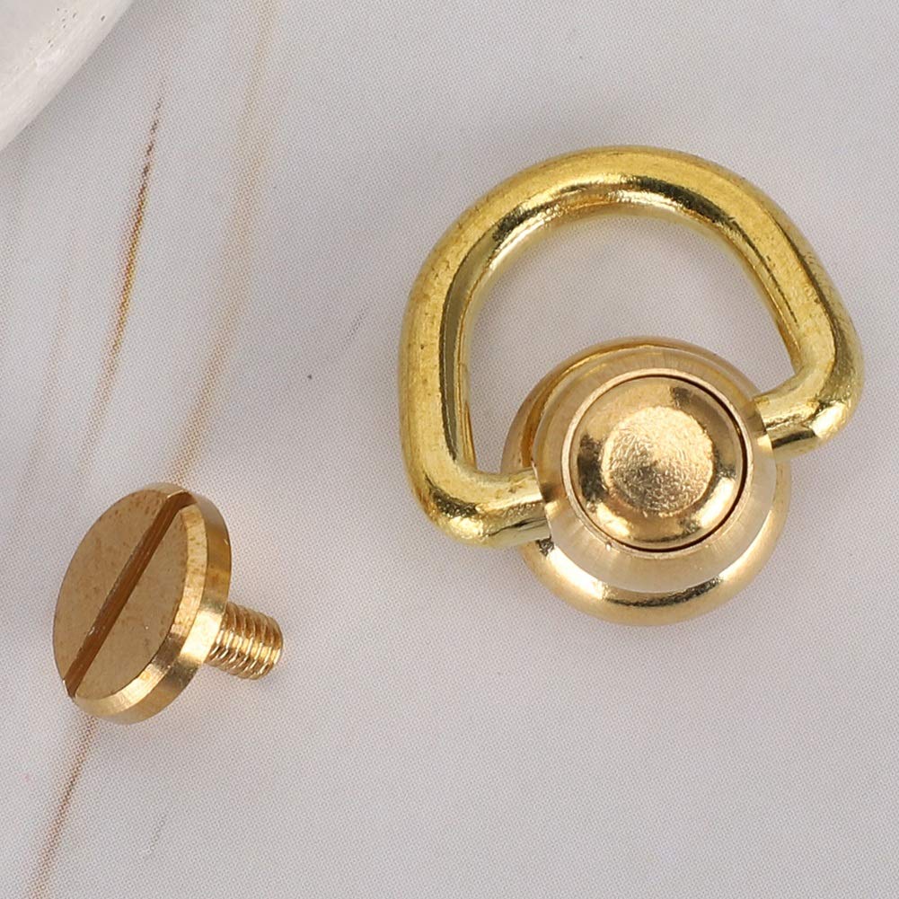 20 borchie in ottone, rivetti ad anello a D, set di rivetti in pelle da 8 mm, con anello dorato, borchie in pelle, borchie a vite, set di conversione a 360°, per