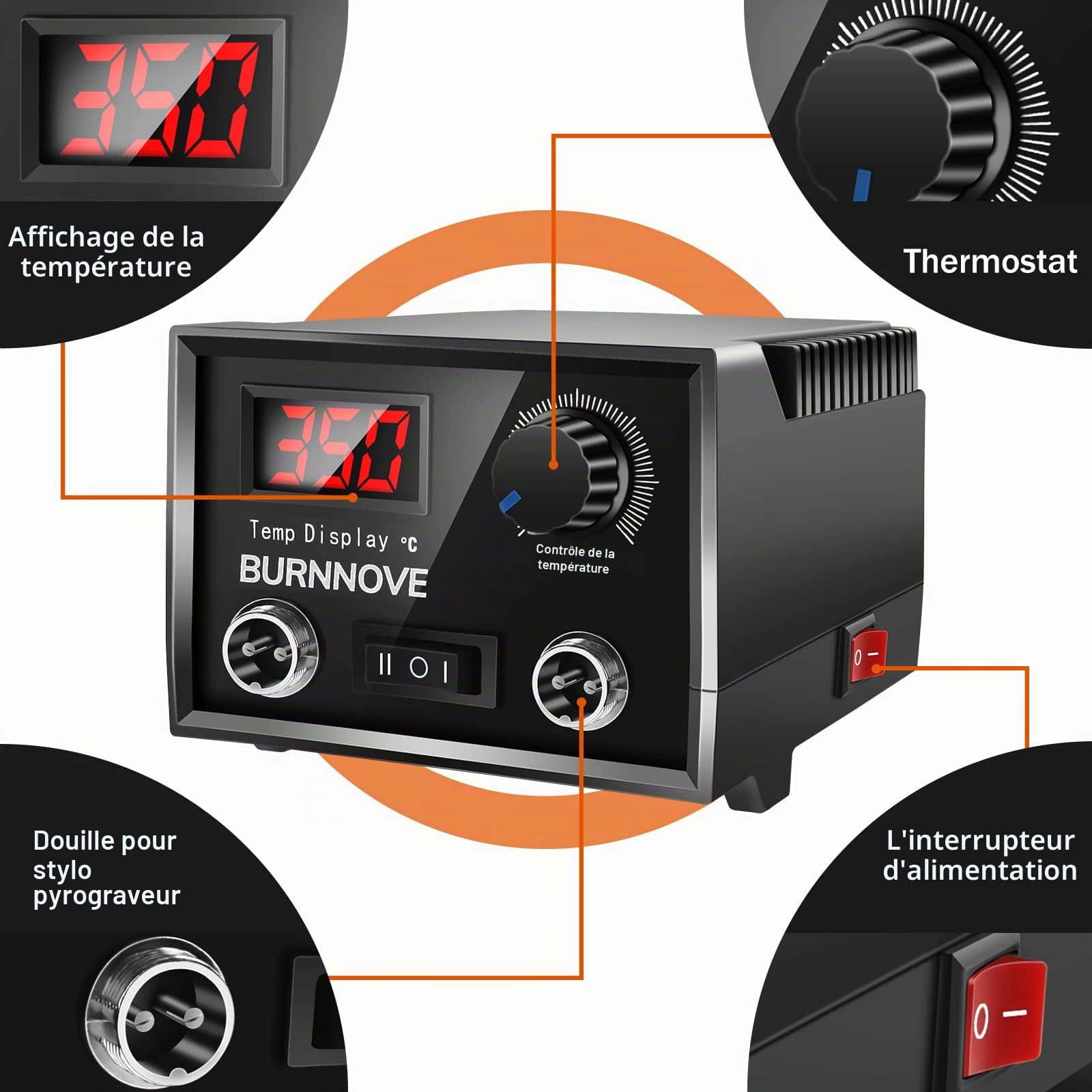 BURNNOVE Double Stylo Pyrograveur sur Bois 60W 220V Kit de Pyrogravure Bois Professionnel aver 33 Pointes de Soudage Utilisation Alternée Plumes Température Réglable pour Souder Liège Cuir