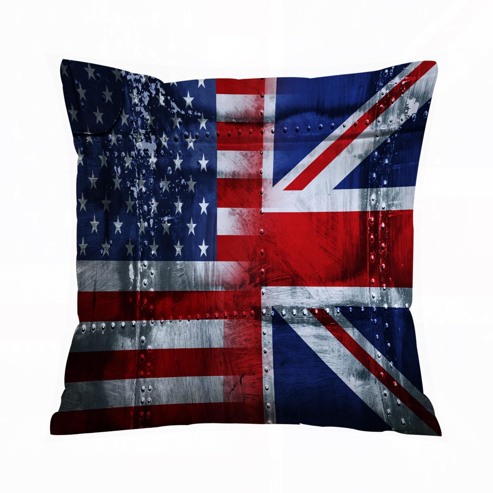 ERRTU Throw Pillow Case Pillowcase Square Printed Cushion Cover for Living Room Sofa Couch Bed Car,Union Jack,Alliance Togetherness Theme sition of UK and USA Flags Vintage,20x20 in