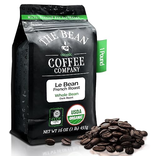 The Bean Organic Coffee Company Le Bean, tostado francés oscuro, café entero, bolsa de 16 onzas