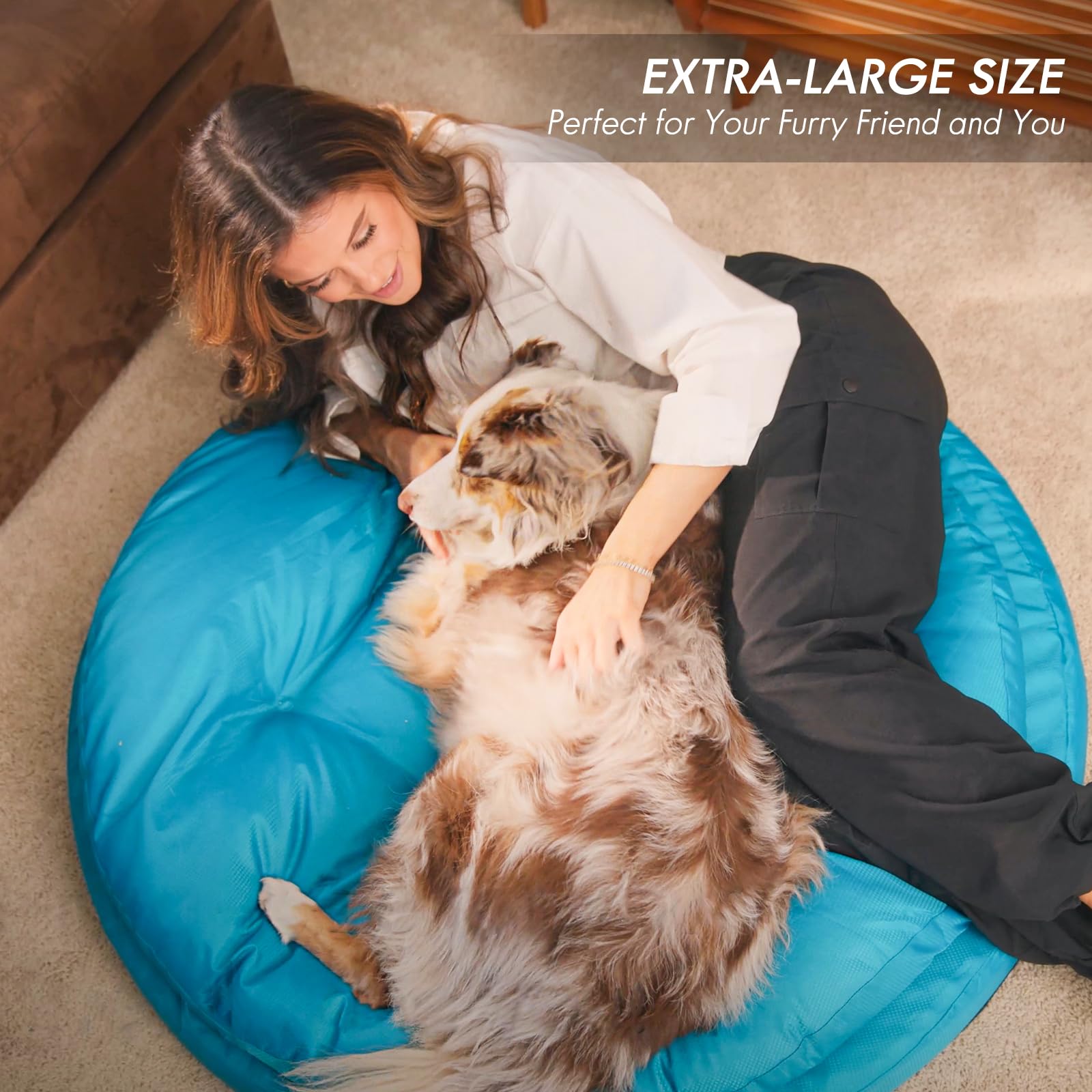 ClevaHome Cama Ortopédica para Perros, Cama Redonda de Doble Capa con Tejido Repelente al Agua, Base Antideslizante y Funda Lavable a Máquina (Azul Pizarra, XL)