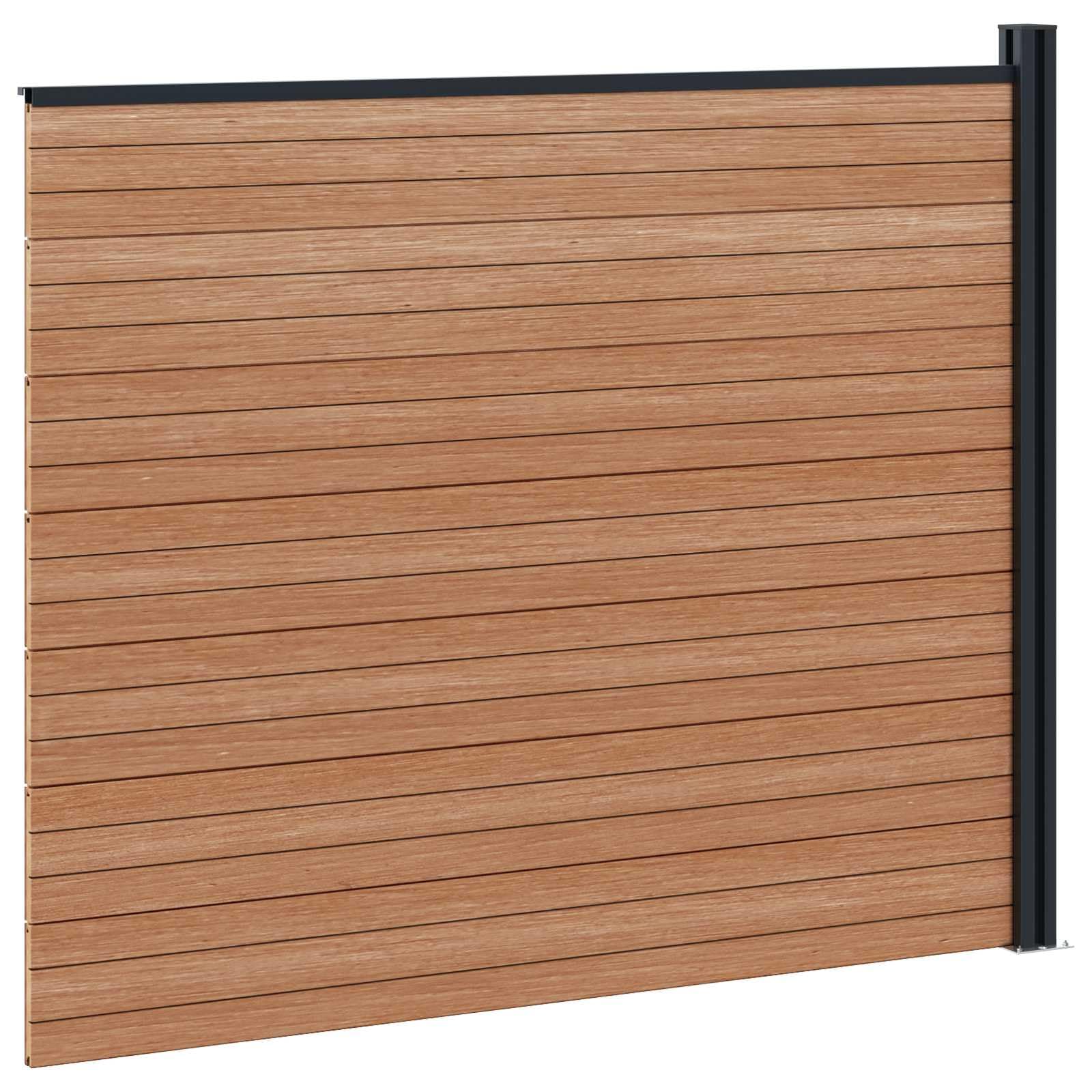 WPC Sichtschutzzaun Braun 175x146 cm - Modularer Gartenzaun aus Holz-Kunststoff & Aluminium mit Pfosten - Robustes Zaunelement Set für Garten & Terrasse