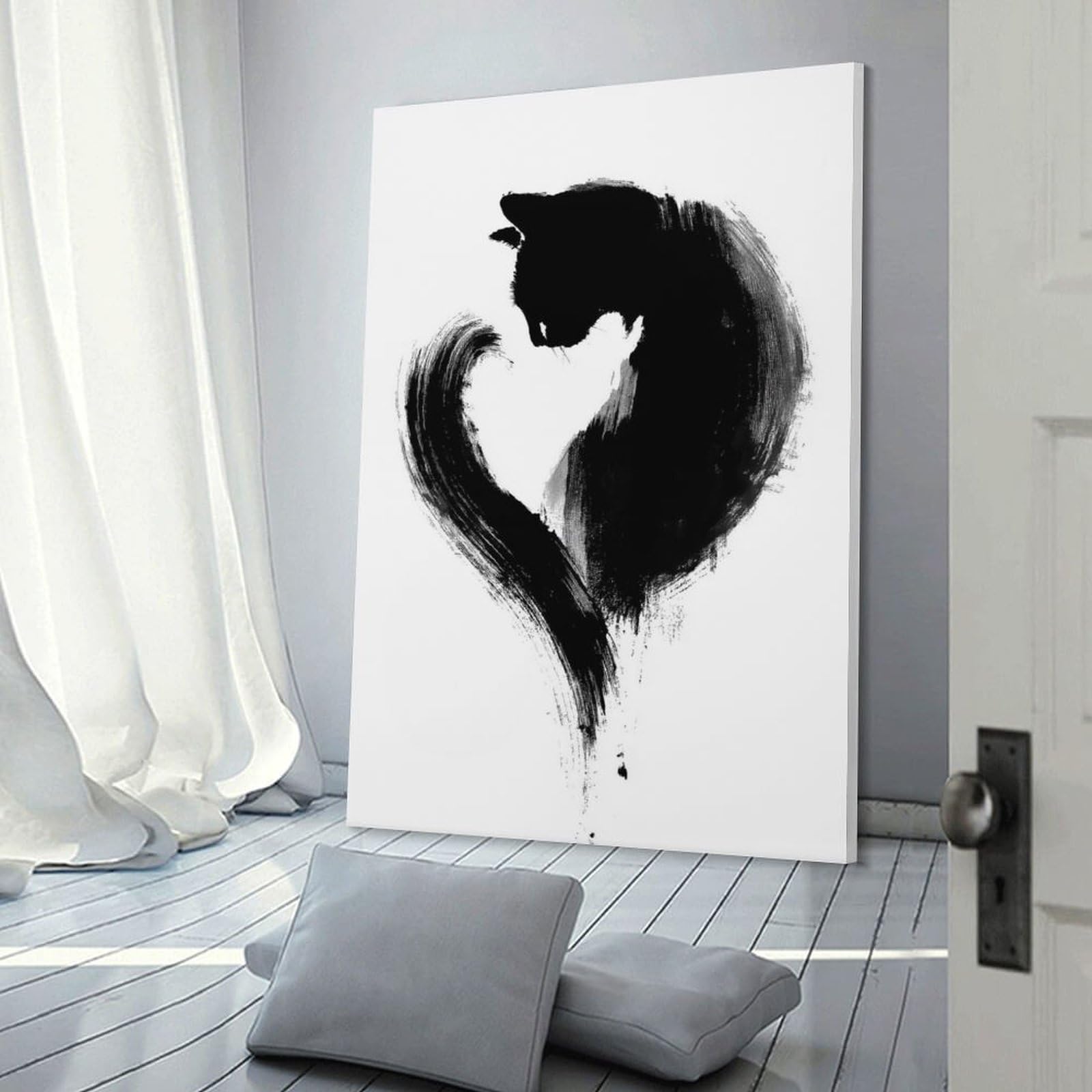 Junmoney Wall Picture Print Black Cat Heart, 24x36inch(60x90cm), for Workspace Walls, Study Corners Or Bedrooms, A Smart Decor Choice for Study Walls