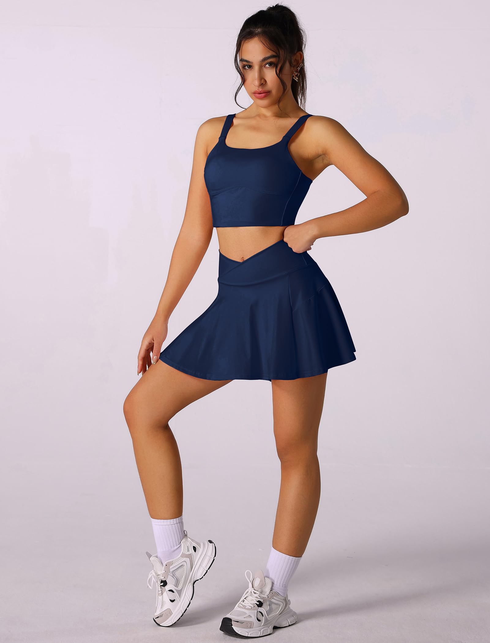ABEHIK Ensemble de jupes de tennis deux pièces pour femme - Jupe plissée taille haute - Robe de tennis - Soutien-gorge de sport, golf, tenue d'entraînement athlétique