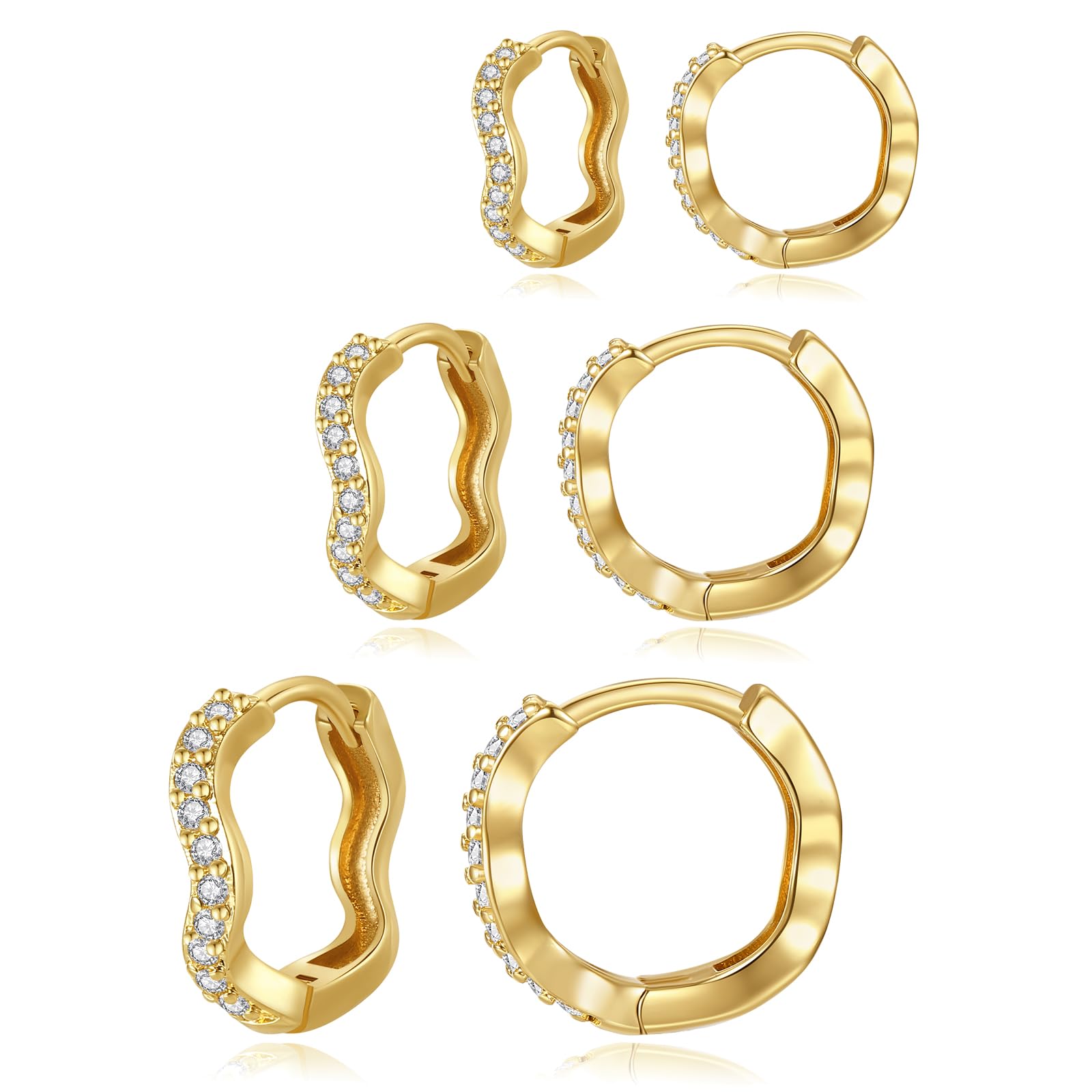 DAILY VIBES Small Gold Hoops Huggie Earrings for Women 14K Real Gold Plated Dainty Cubic Zirconia Mini Bead Cartilage Earring Hypoallergenic Hoop