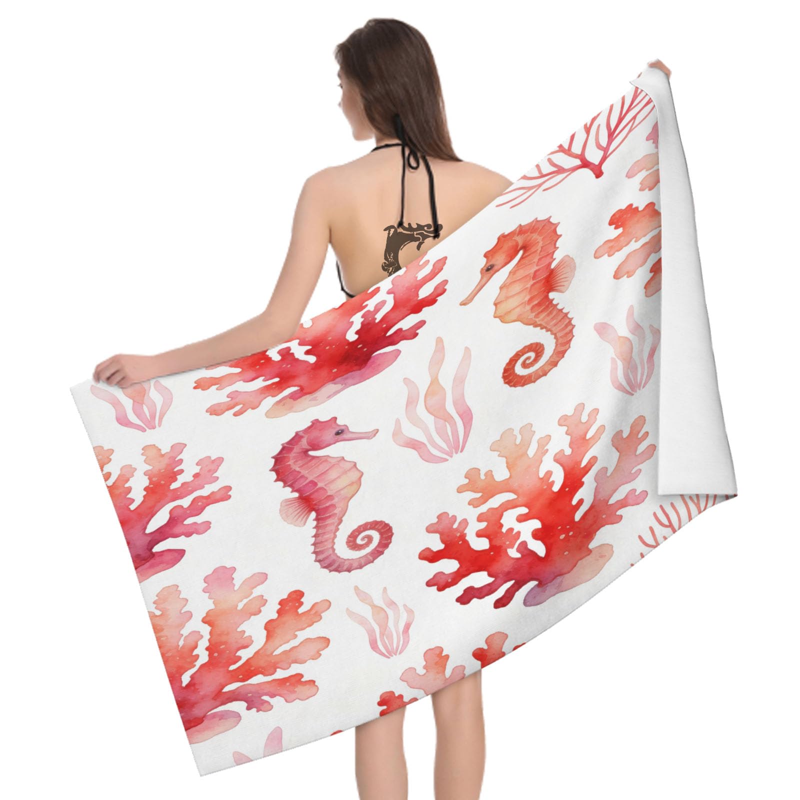 Leichong 3D 3D Seahorse Beach Towel Microfiber Soft Quick Dry for Adults, Cartoon Bath Towel Lightweight Soft Absorbent for Travel Swimming Pool Sports, 75 x 150 cm