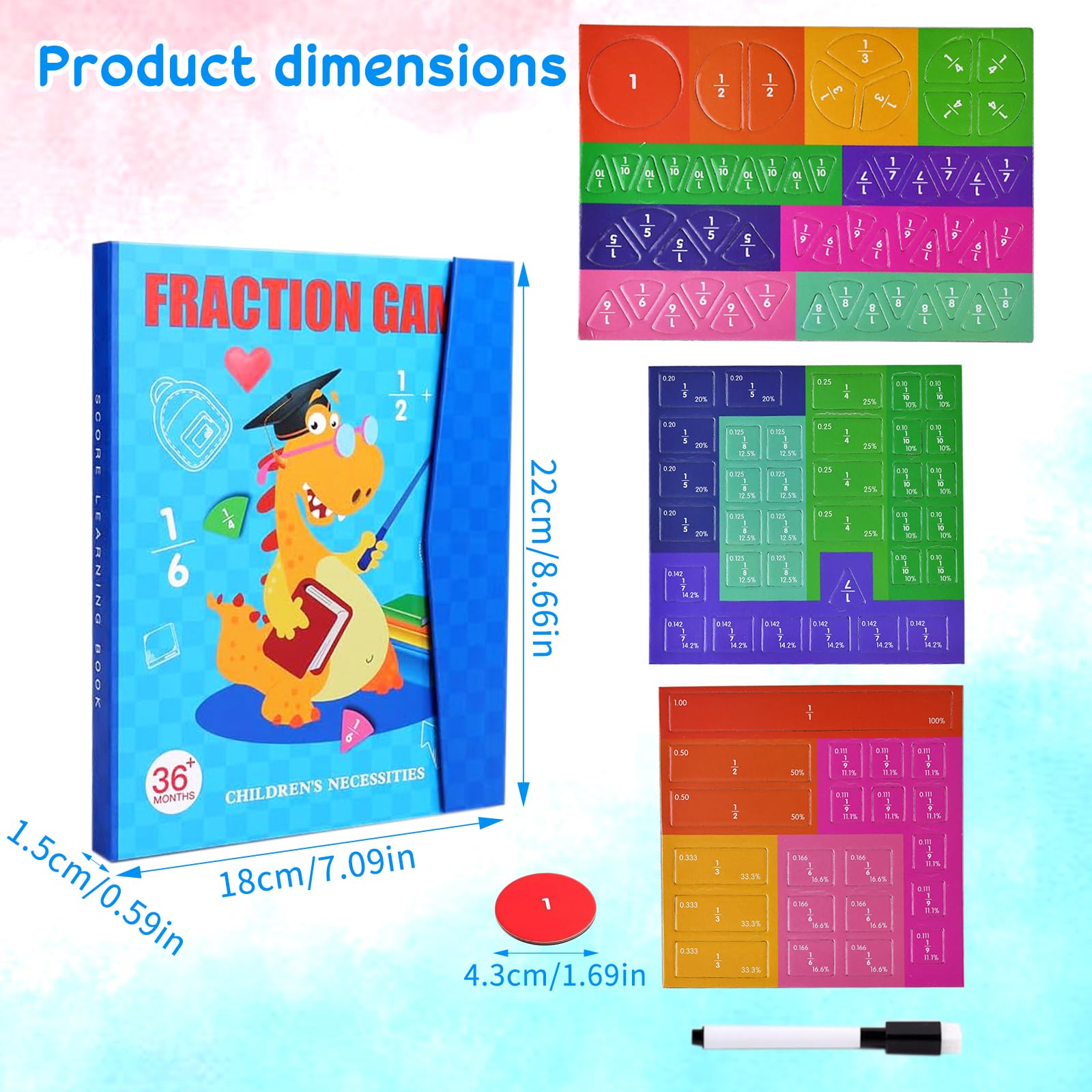 Piastrelle Con Frazioni Montessoris Primaria,Giocattolos Magneticos Per Imparare Le Frazioni,Bambinos Libri Sulle Frazioni Magnetiche
