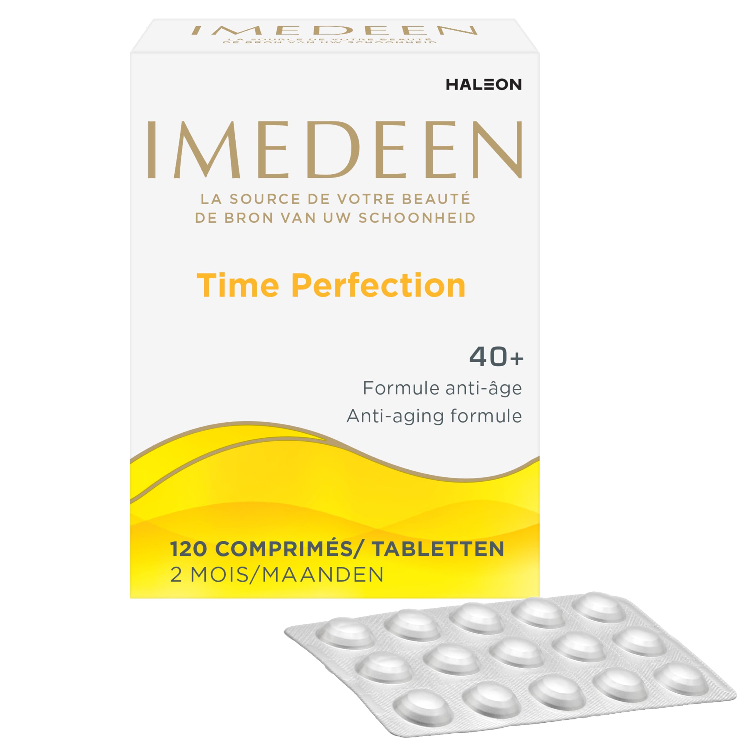 IMEDEEN Time Perfection 40+ – Complément alimentaire peau anti âge Femme & Homme – Vitamine C Zinc + Complexe Marin – Aide à Réduire l’Apparence des Rides – 120 comprimés, 2 mois de cure