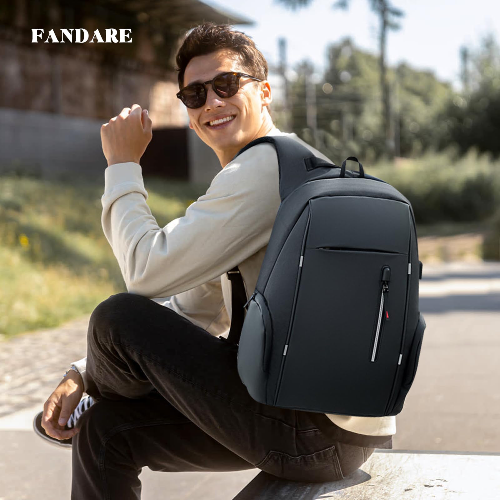 FANDARE Hombre Laptop Mochilas con Banda Reflectante Mujer Bolsa de Equipaje de Mano para avión Hombre Mochila Viaje Ryanair Bolsa Bolso de Mano Mochila Viaje Bolsos Negocio Trabajo Mochila Negro