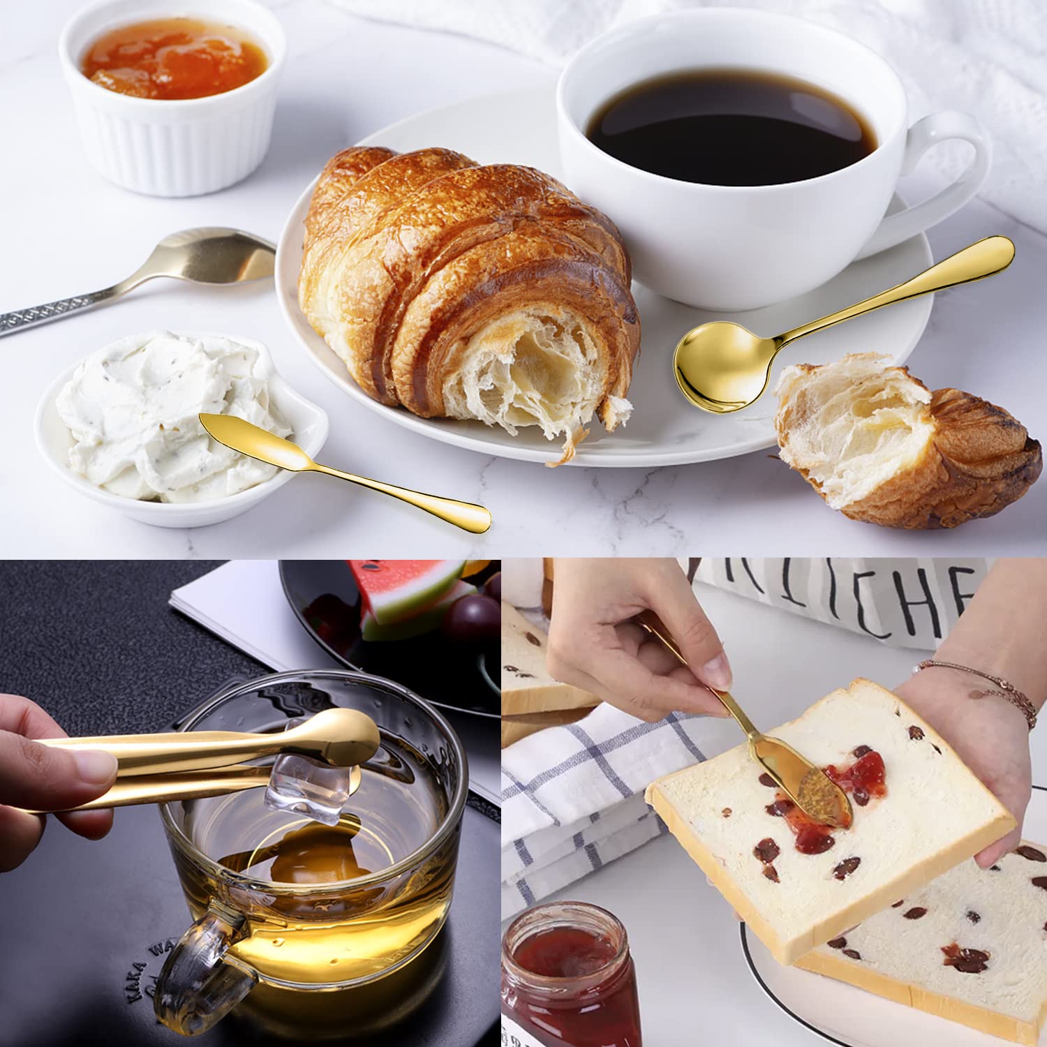 12 utensili da portata in acciaio inox, grandi cucchiai scanalati, forchette pinze, pinze per zucchero, torta, coltello da burro, cucchiaini da caffè, ideali per buffet, catering, banchetti,