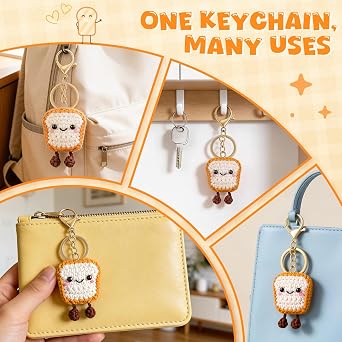 CheriGift Cute Handmade Crochet Toast Keychain
