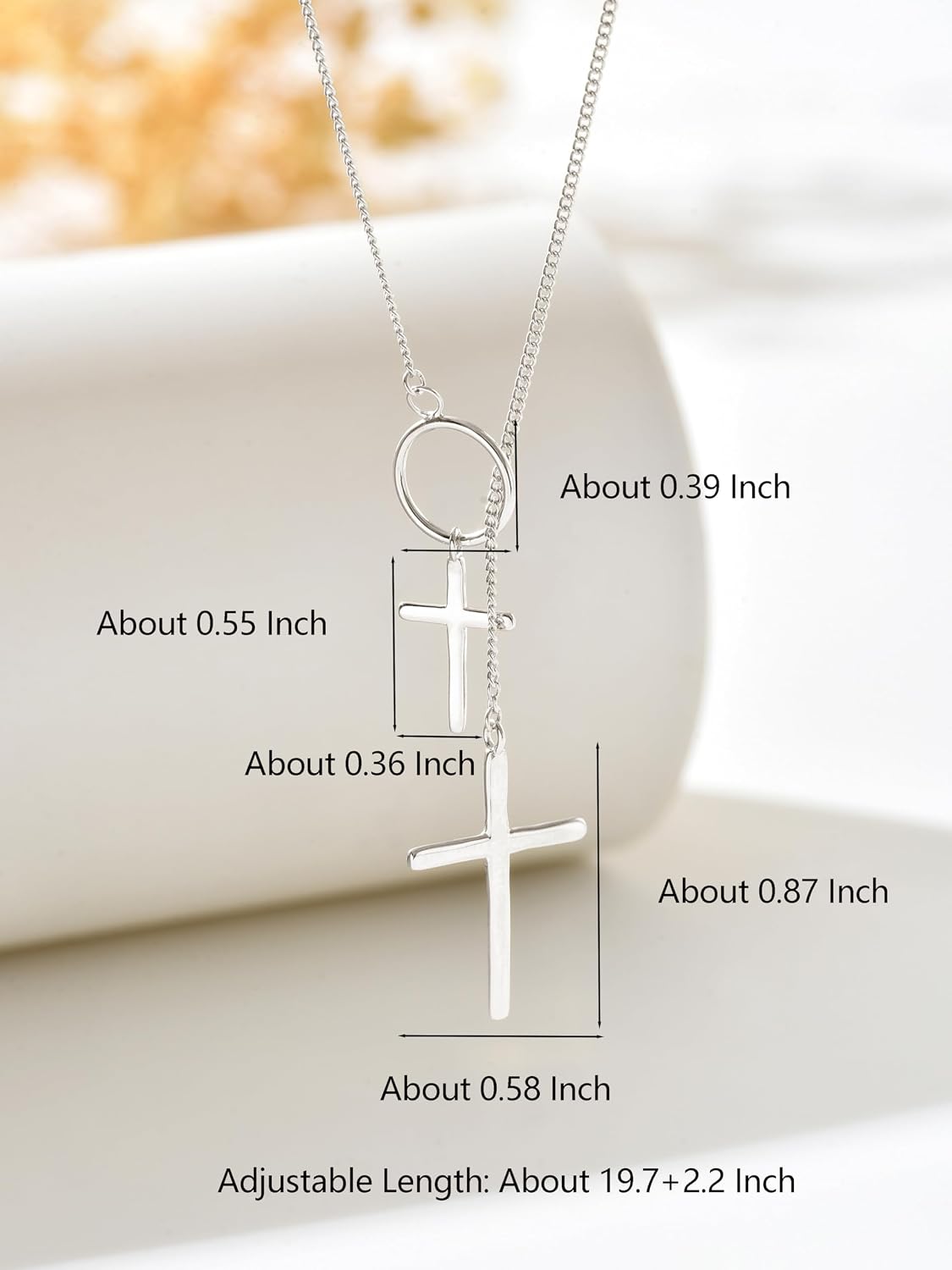 Double Cross Necklace for Women 925 Sterling Silver Y Drop Lariat Necklace 14K Gold Plated Minimalist Circle Necklace Faith Jesus Crucifix Necklace Christian Religious Jewelry Confirmation Gifts