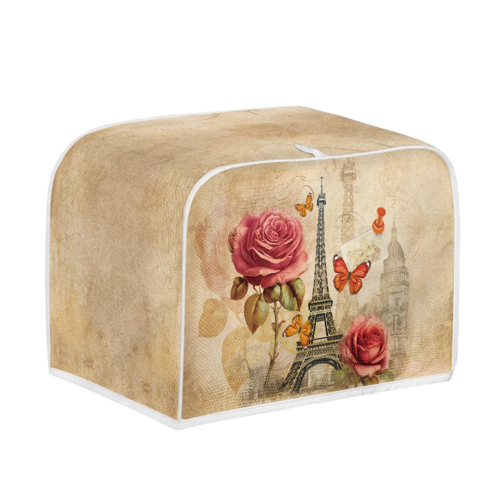 Torre Eiffel Rose Retro Toaster Cover Kitchen Bakeware Protector Fits for Most Standard 4 Slice Toasters, Keep Toaster Free From Dust and Fingerprint Oven Dustproof Cover Decor