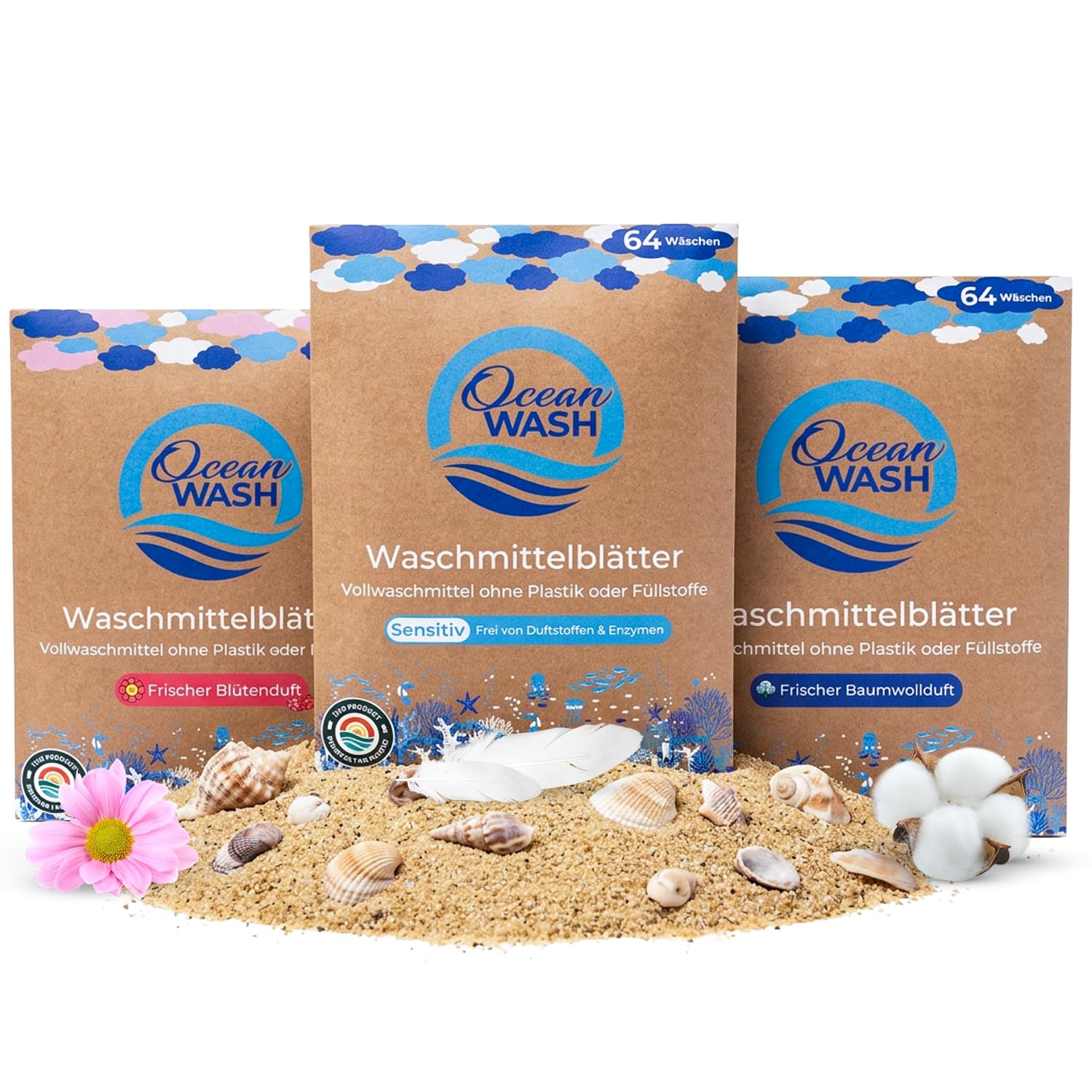 Waschmittelblätter Bundle für 3x64 Wäschen, biologisch abbaubar, Waschtücher für alle Textilien und Farben, Laundry Detergent Sheets