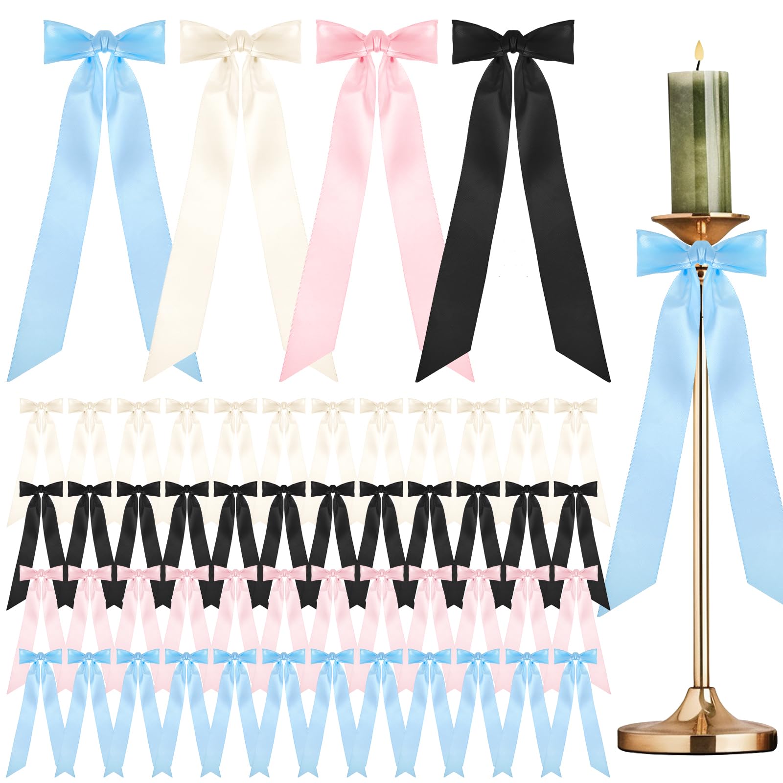 Photo 1 of MAQUITA 48 Pcs Christmas Candlestick Bows Decor 13 x 3.7 Inch Large Decorations Bows for Candlestick Self Adhesive Candle Holder for Gift Wrapping Wedding Bridal Shower Party Centerpieces (4 Colors)
