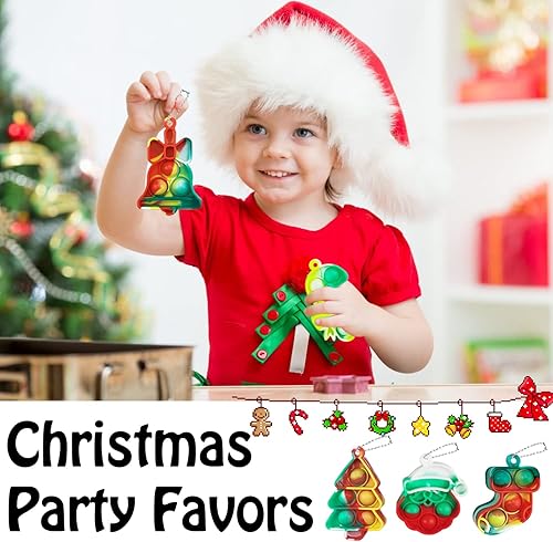 Miniatura 2 de Paquete de 32 juguetes para ansiedad de Navidad, recuerdos de fiesta, rellenos de calcetines de Navidad, juguetes de llavero para reventar, juguetes