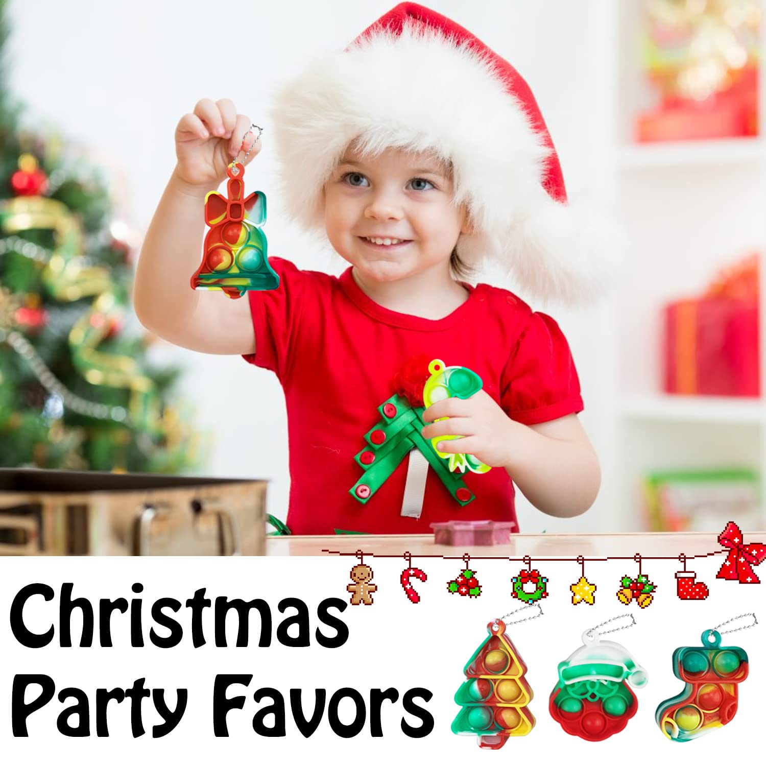 Jouets Noel Lot De 2 Jouets De Noël Pop It Fidget - Père Noël Et Bonhomme En Pain D'épices - Boîte De Réveillon De Noël, Sac De Fête, Cadeaux Pour Enfants, Garçons