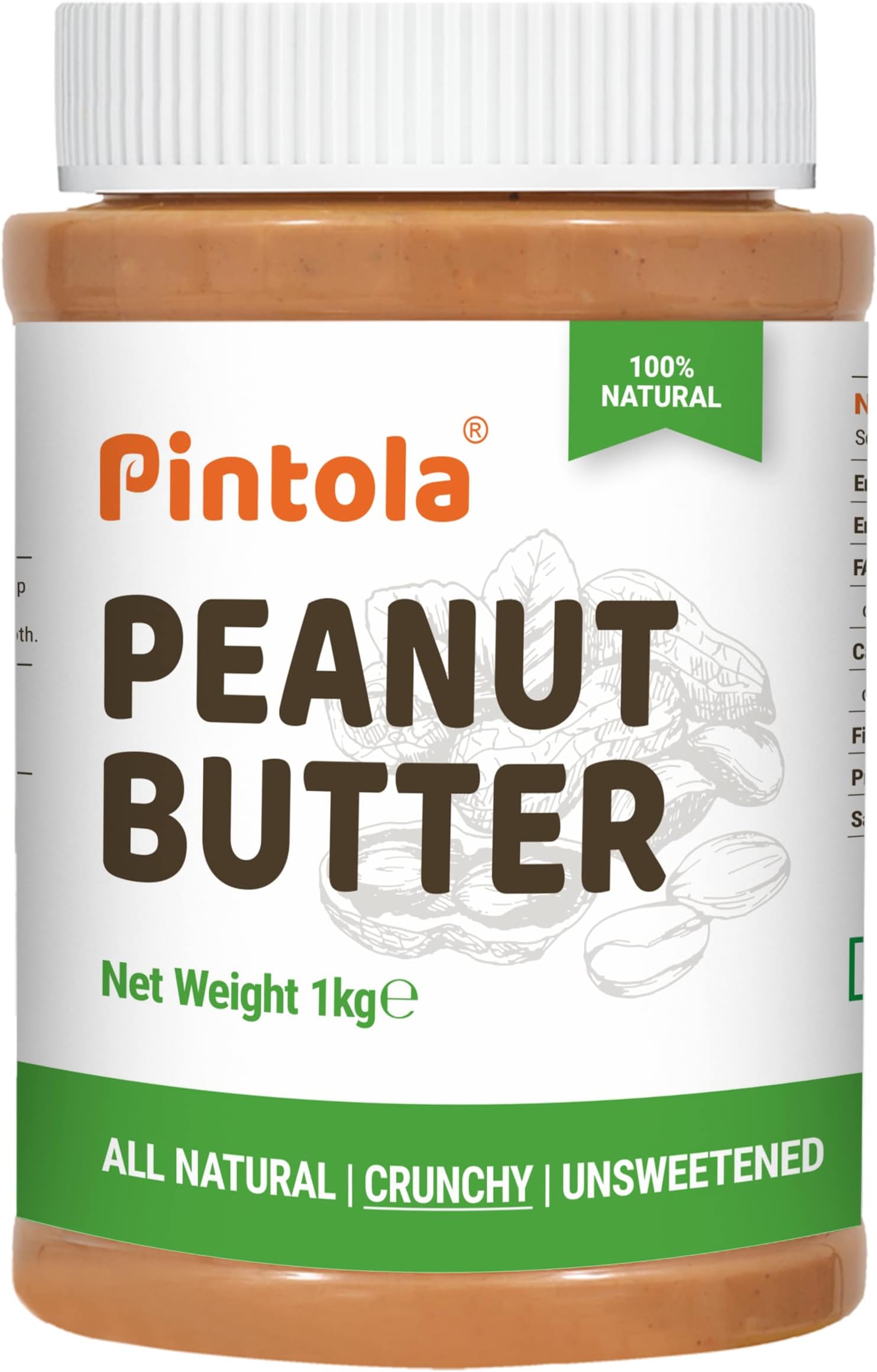 All Natural Peanut Butter (Crunchy) | Unsweetened | 30g Protein | Non GMO | Gluten Free | Vegan | Cholesterol Free (1kg)