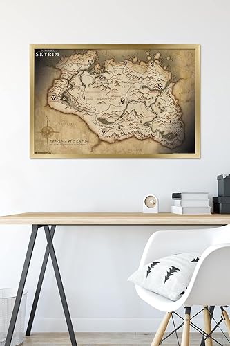 Vista 73 de The Elder Scrolls V: Skyrim - Póster de pared de mapa, 34 pulgadas de largo x 22.4 pulgadas de ancho, versión enmarcada de madera de granero Versión
