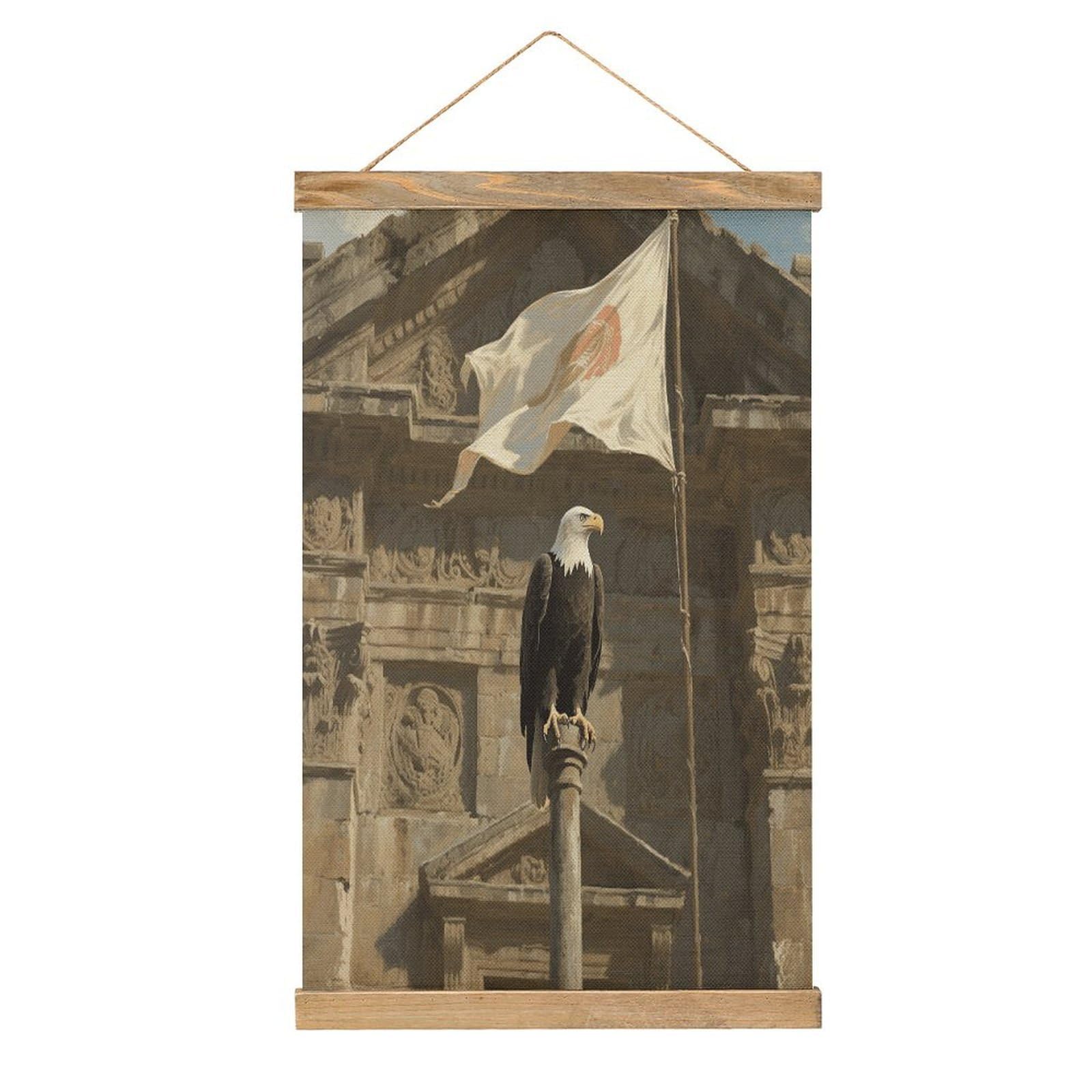 VstaDank Flag Bald Eagle Hanging Poster with Wooden Frame Modern Linen Hanging Painting Retro Style Wall Decor Art Painting for Living Room,Bedroom Decor Poster Frame 20.4x13.1inch