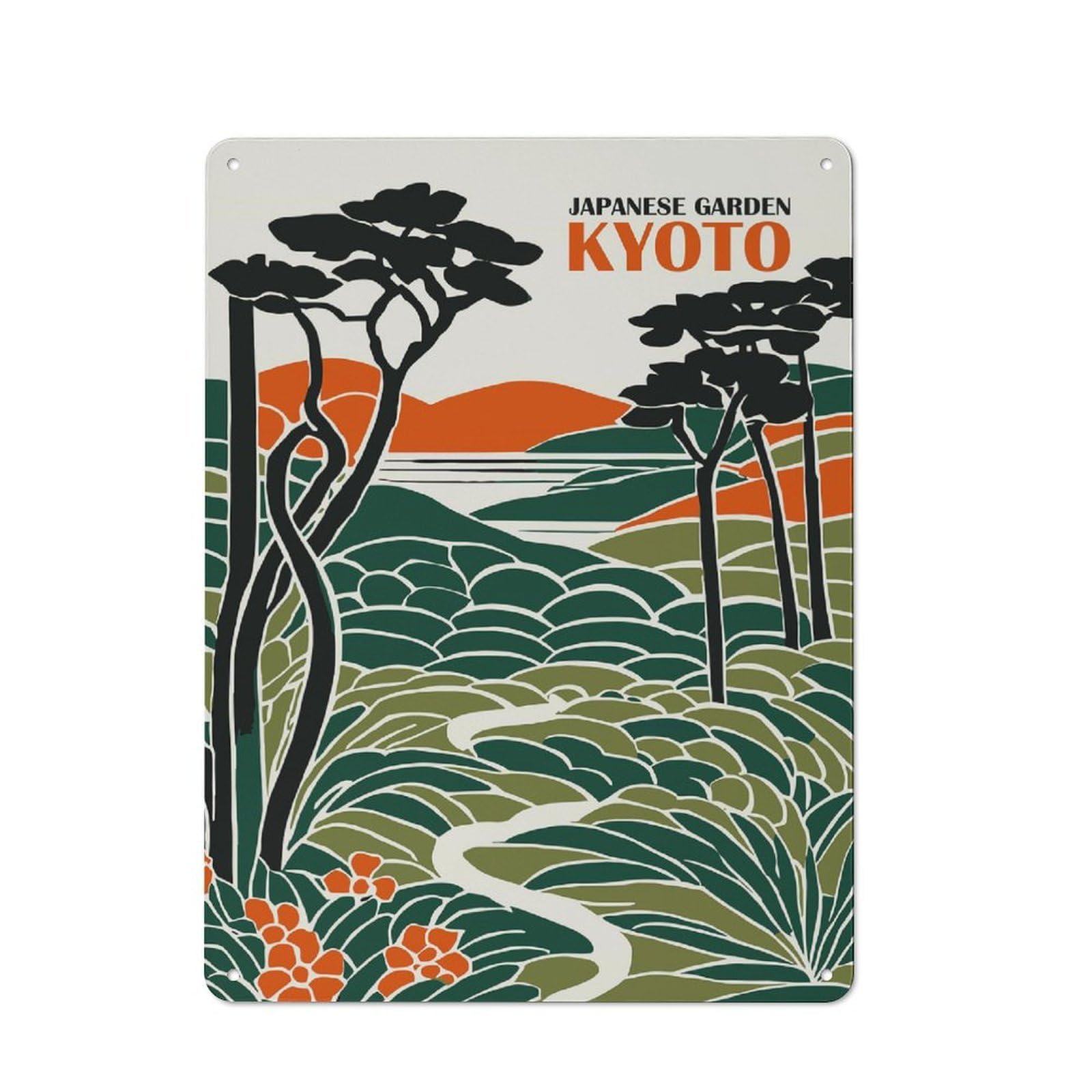 Junmoney Style-15 Tin Wall Plaque 40X30cm With Kyoto Japanese Garden For Home Office Or Studio, New Home Wall Decor For Home Office Decor Fans