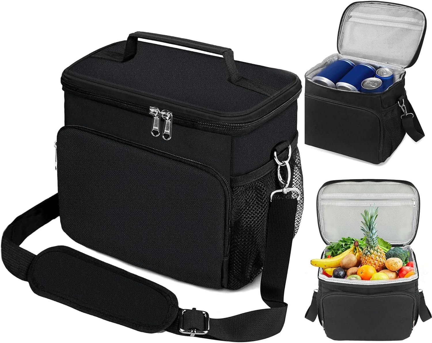 Leakproof Insulated Lunch Bag With Adjustable Strap - Reusable Cooler Tote For Work, School, Picnic (Black)