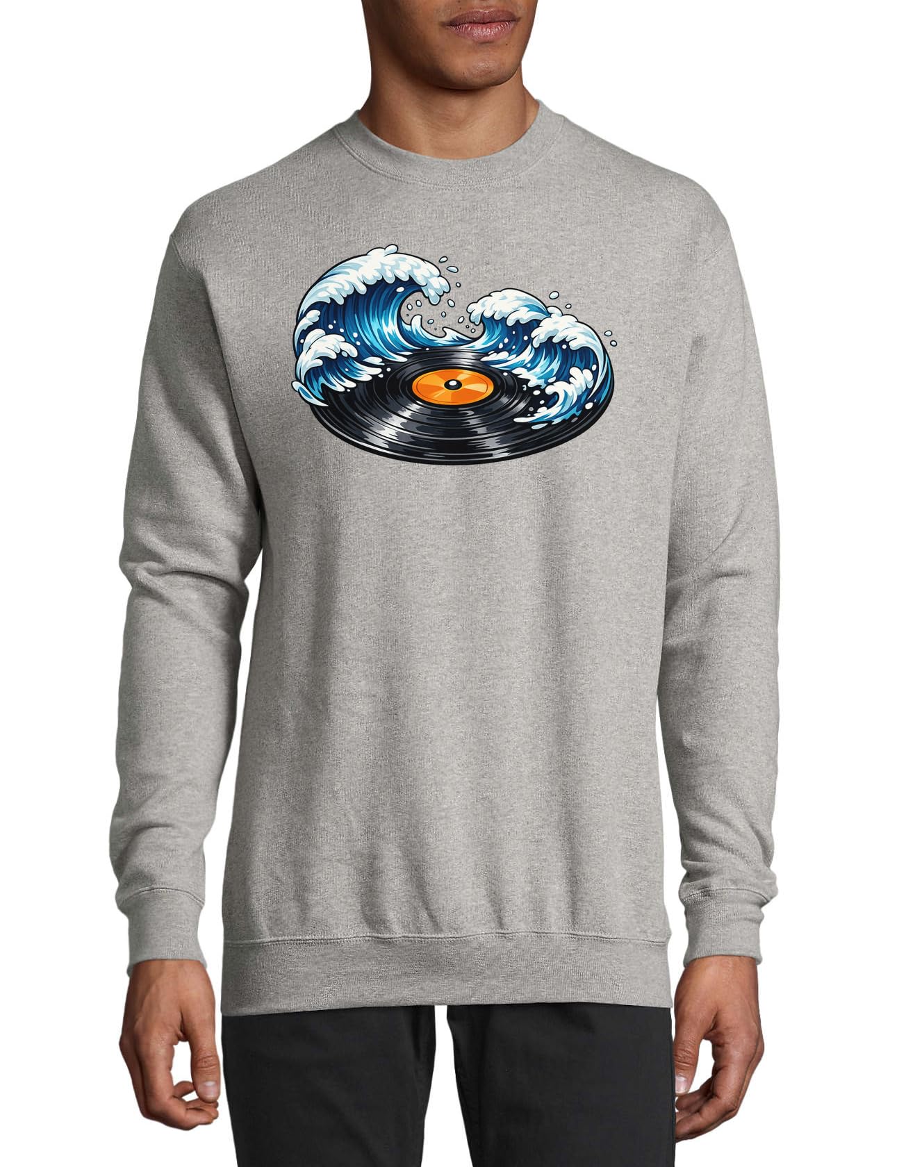 Płyta winylowa z motywem fali oceanicznej bawełniana bluza sweter sweter szary