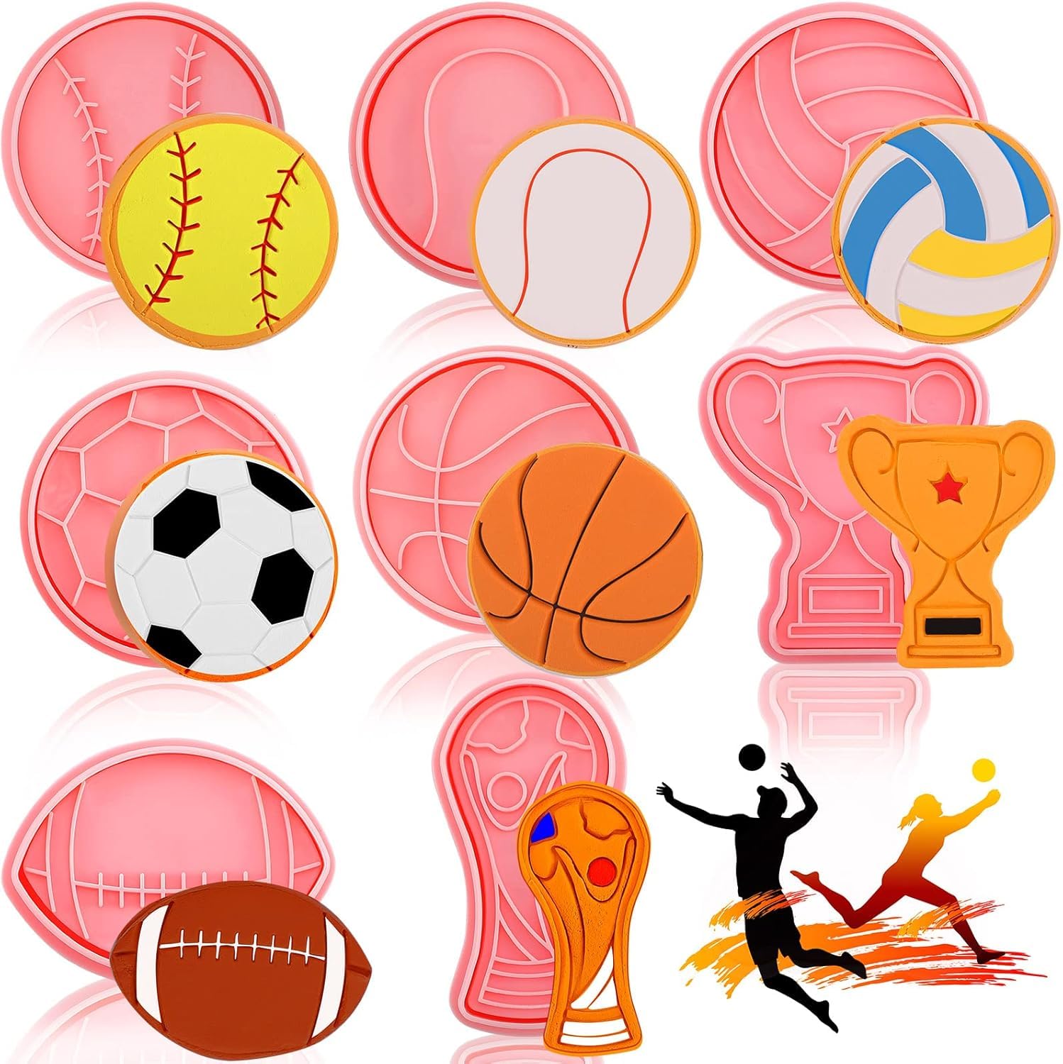 8pc Ball Shape Cookie Cutters Set 3D Football Basketball Volleyball Soccer Tennis Cookie Stamps Biscuit Fondant Cutter for Sport Themed DIY Party Baking Decoration Cookie Press Molds-image-41