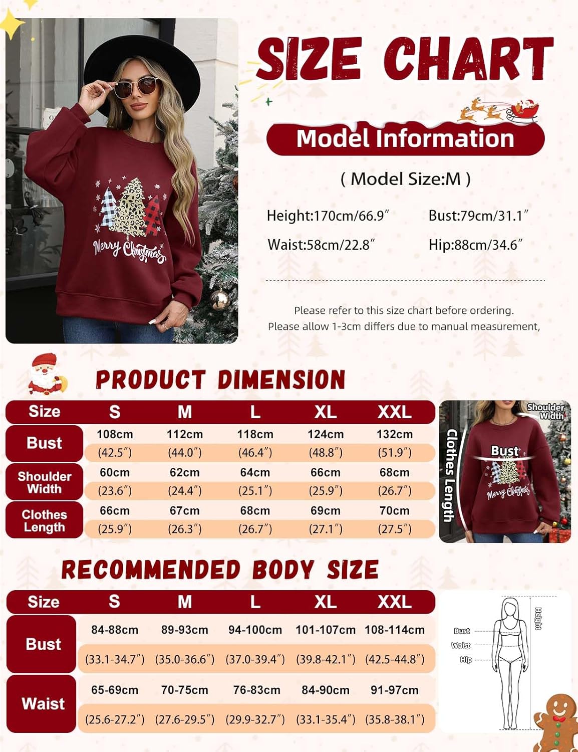 Women's Merry Christmas Shirts Gifts Christmas Graphic Sweater Buffalo Plaid Tees Pullover Xmas Holiday Sweatshirts - Image 6