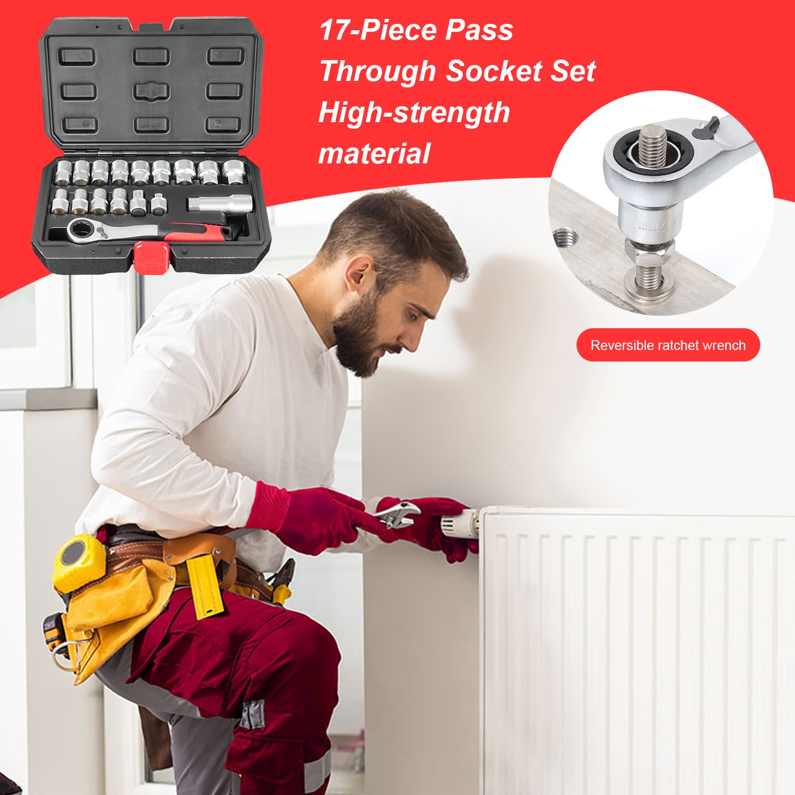 Set di Chiavi a Kit Attrezzi Manuali Compatto Portatile | Set Chiave A Cricchetto E Bussole Drive per Manutenzione Veicoli, Riparazione Elettrodomestici, Lavori Idraulici,