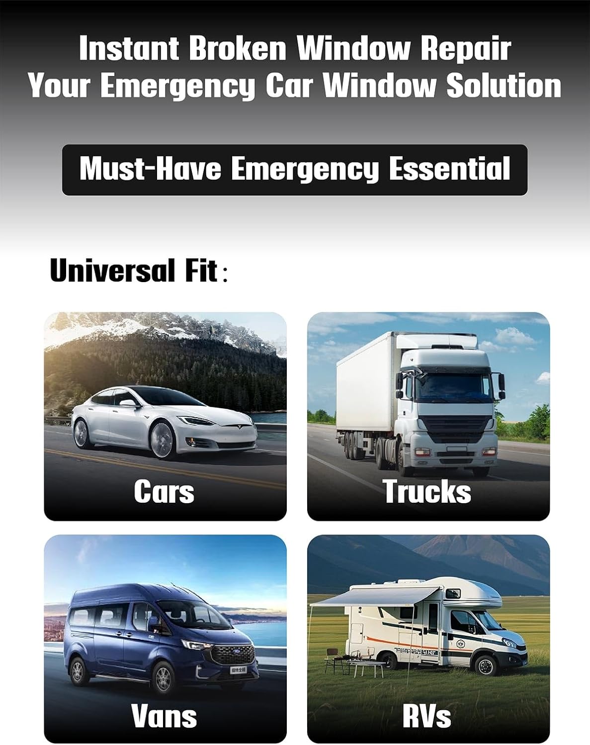 Temporary Car Window Cover for Broken Glass, 78.7x39.4 in Waterproof Plastic Film & Fix Tools for Broken Car Window Emergency Repairs, Auto Glass Temporary Replacement Kit with Double-Sided Tape