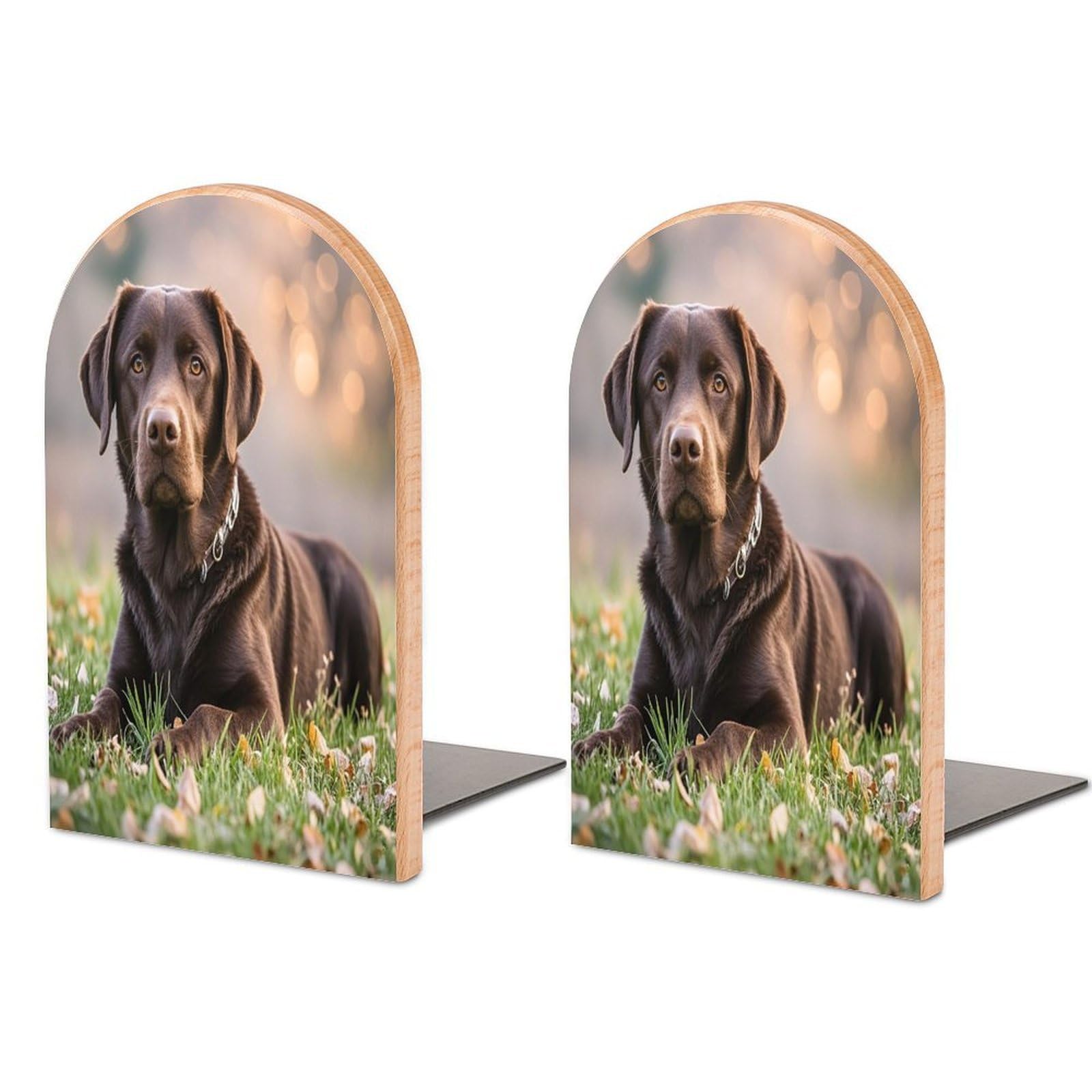 Brown Labrador Retriever Book Ends Wood Non-Skid Bookend for Shelves Heavy Duty Bookends with Metal Base Decorative Books Stopper Desk Organizers Book Dividers for Office Home 1 Pair