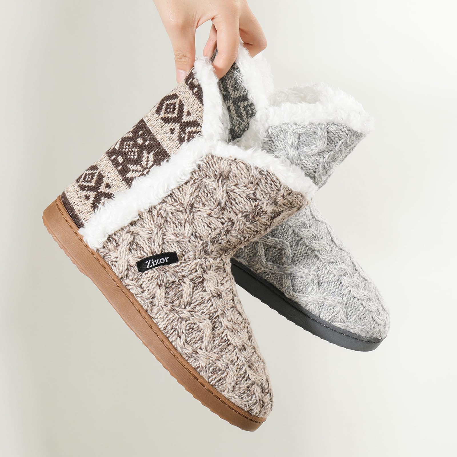 Zizor Jenna, pantofole da donna in maglia, con memory foam, foderate in pelliccia, per interni ed esterni