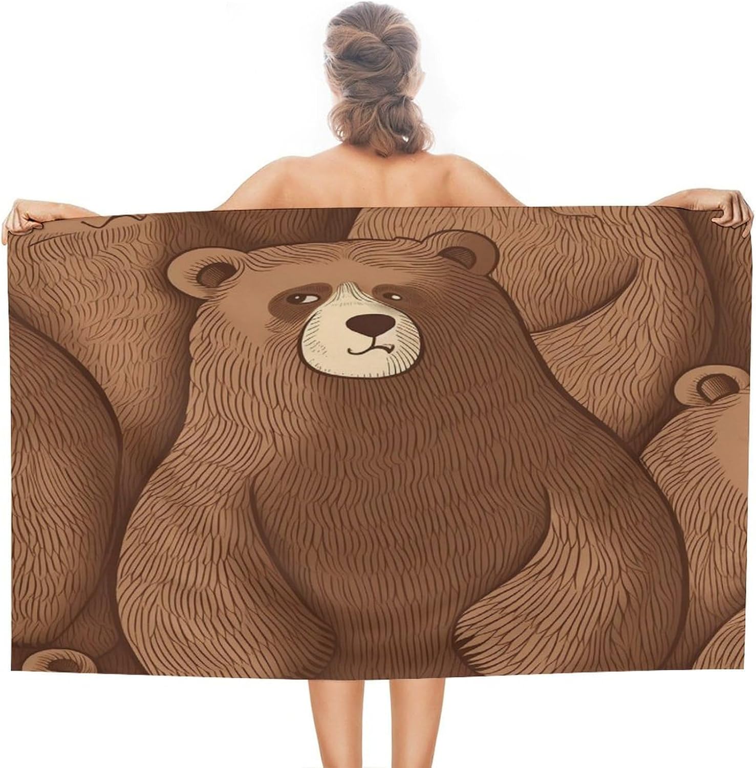 Swimming Towel, Brown Bear Printed Fashion Towel,Portable Towel,Durable Towel