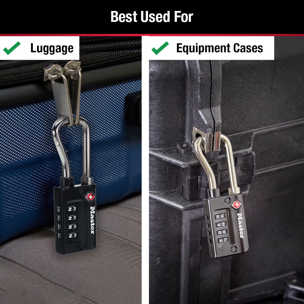 Master Lock 4696EC4 Lot de 4 cadenas à combinaison personnalisable, cadenas de valise accepté par la TSA, 3,33 cm, large, noir