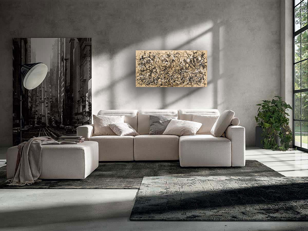 Quadro Moderno Jackson Pollock 'Figura Della Furia', Stampa Su Tela 50x100 Cm, Per Soggiorno E Camera
