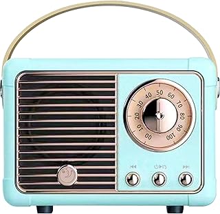 Retro Bluetooth Speaker, Mini Bluetooth Speaker Wireless, Hands-Free Call,400mA Battery, TF Card, Aux Line, for iOS Android Smartphone Home Office, Birthday Gift Ideas Blue