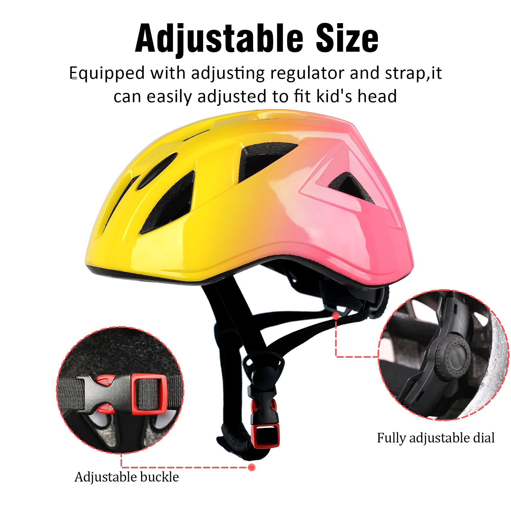 Casco de bicicleta para niños, 2 tamaños ajustables para niños y niñas de 3 a 5 a 8 a 14 años, ventilación y multideporte para patines de bicicleta