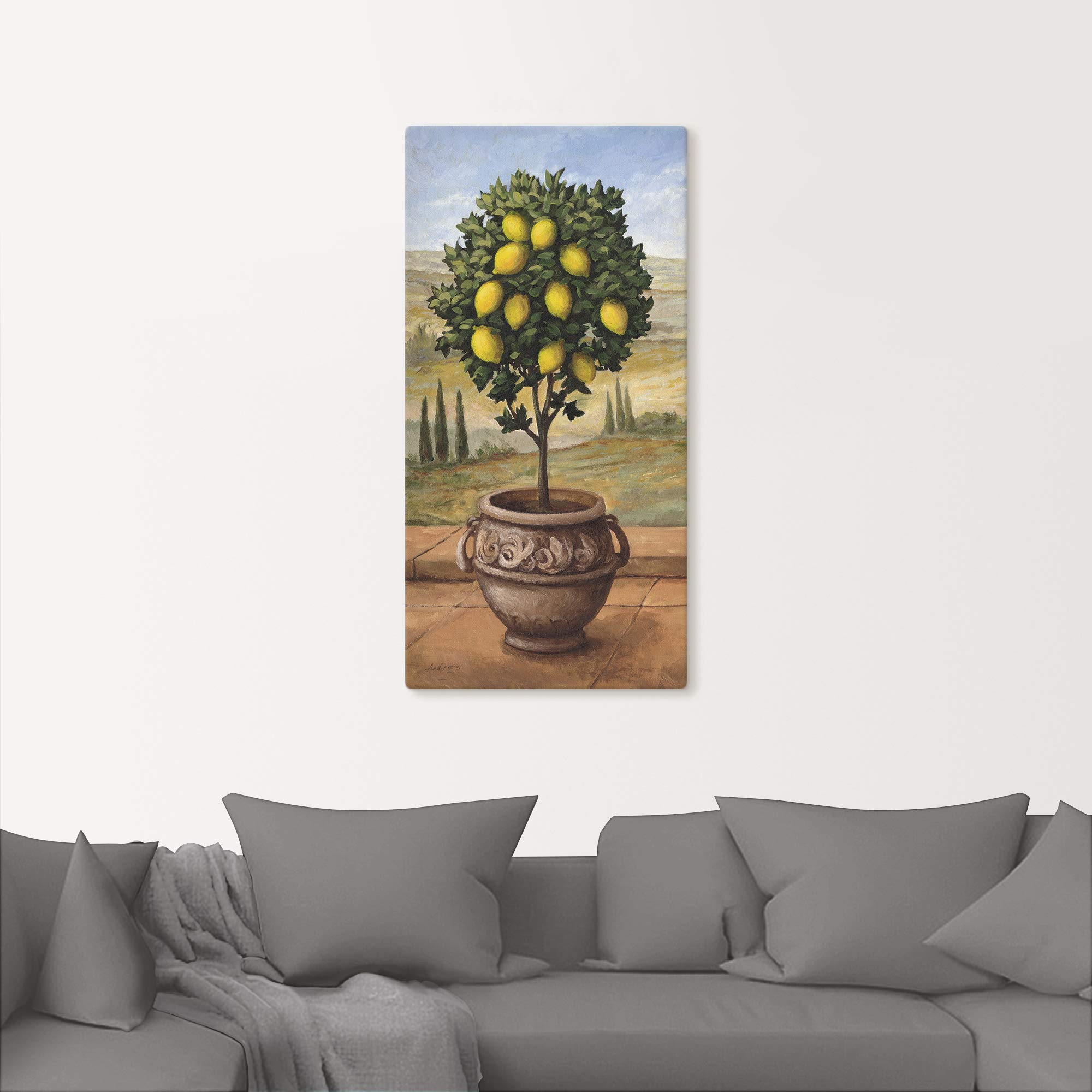 ARTLAND Wanddeko Leinwand Bilder Wandbild 50x100 cm Toskana Zitrone Baum Italien Landschaft Mediterran Botanik Terracotta T4MN