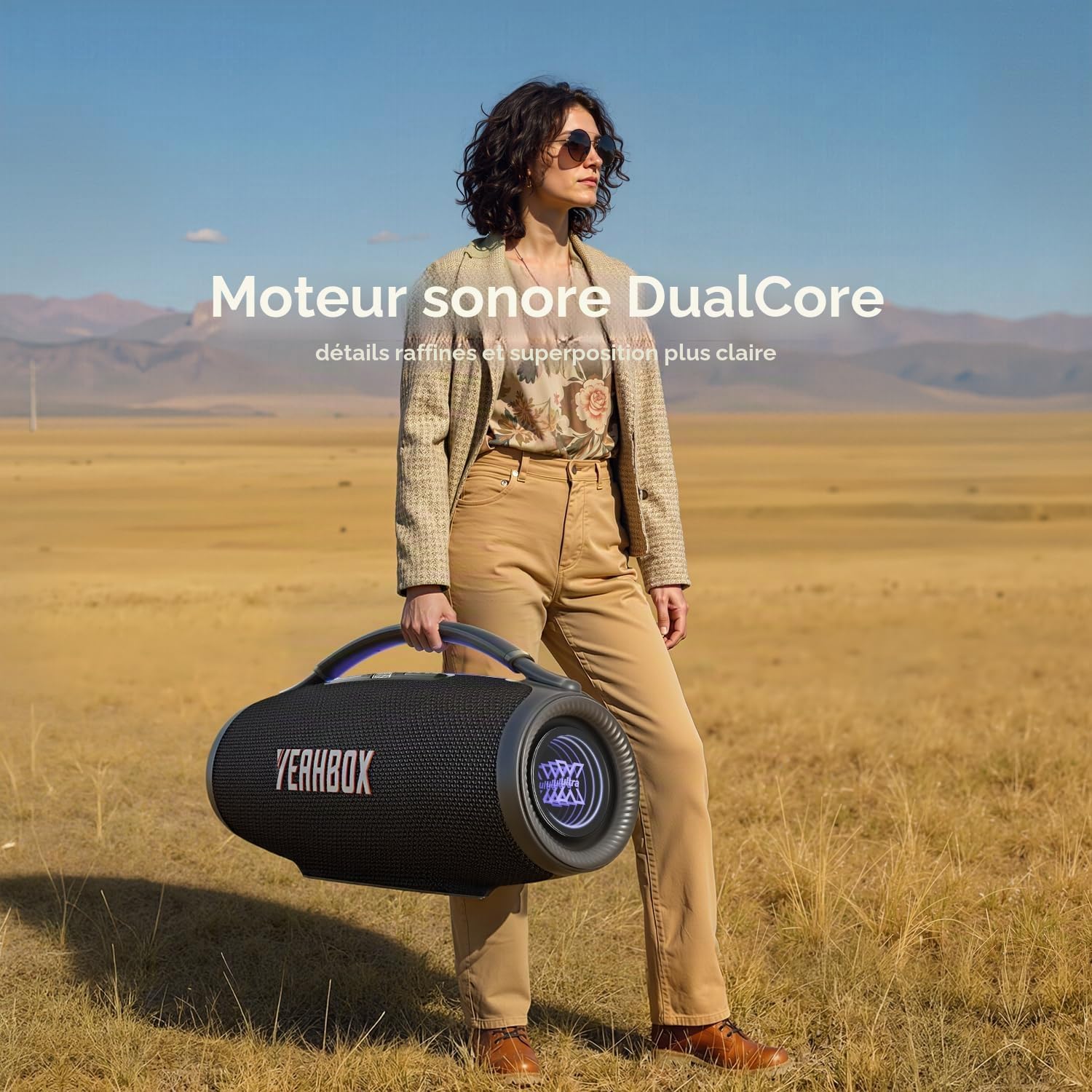 YEAHBOX Sonic Boom Ultra Enceinte Bluetooth 300W RMS / 500W Peak, Enceinte Party avec Subwoofer, 3 Voies 5 Haut-Parleurs, HDMI Arc TV, TWS Stéréo, Lumières RGB, Intérieur & Extérieur (Noir)