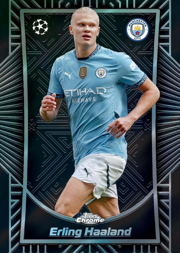 2024-25 Topps Chrome® UEFA Club Competitions - Value Box. 7 confezioni per scatola, 4 carte per confezione.