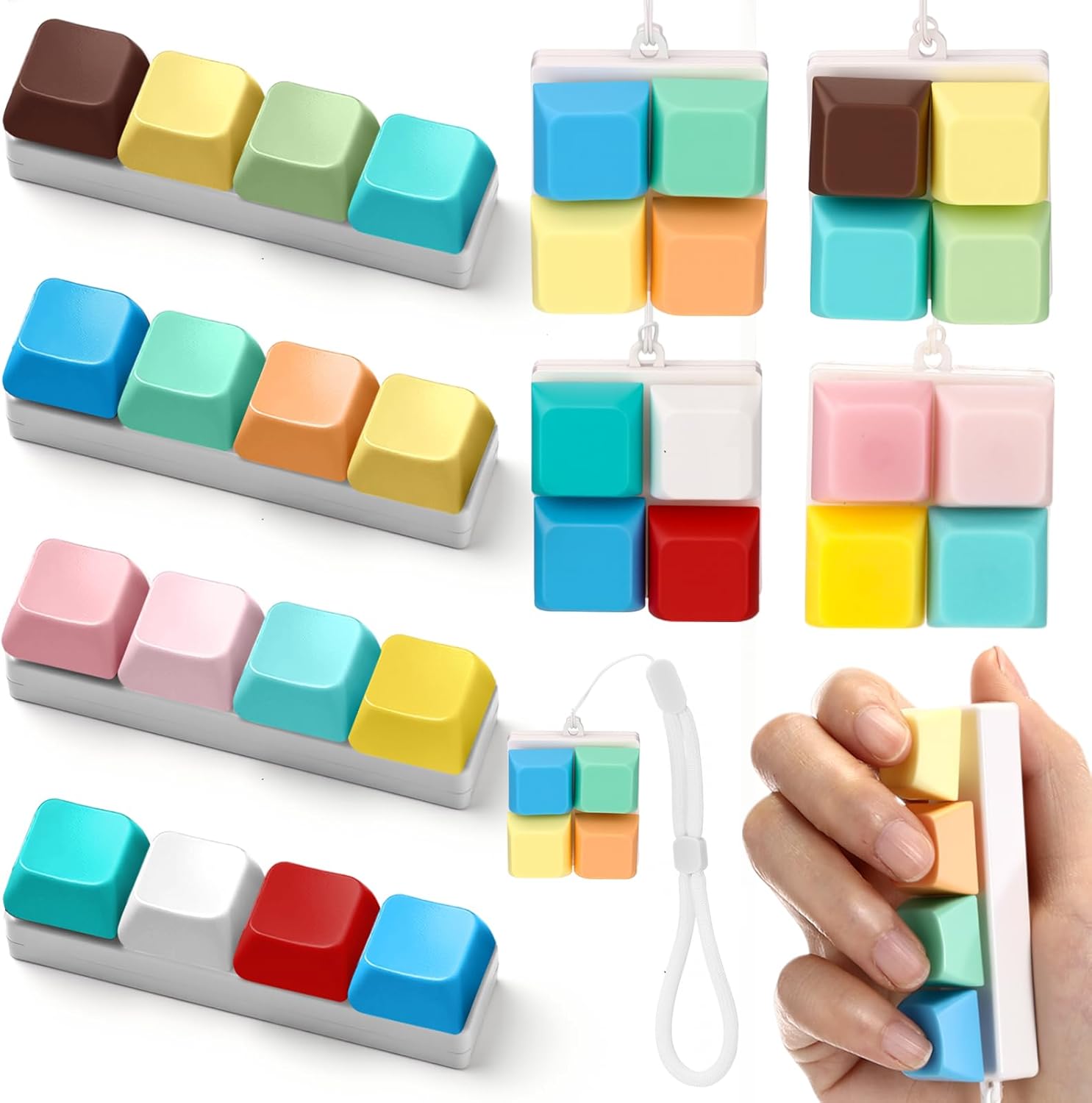 8 Pcs Keyboard Fidget Toy 4 in 1 Keyboard Fidget Keychain Decompression Button Finger Clicker Valentines Stress Relief Toys Office Exchange Gifts for Adults to Relief Stress Anxiety and Pass Time