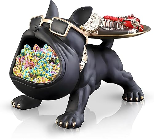 Estatua de bandeja de bulldog francés de resina, cuenco para llaves de plato de caramelo de bulldog, accesorios de bulldog francés, estatuas para