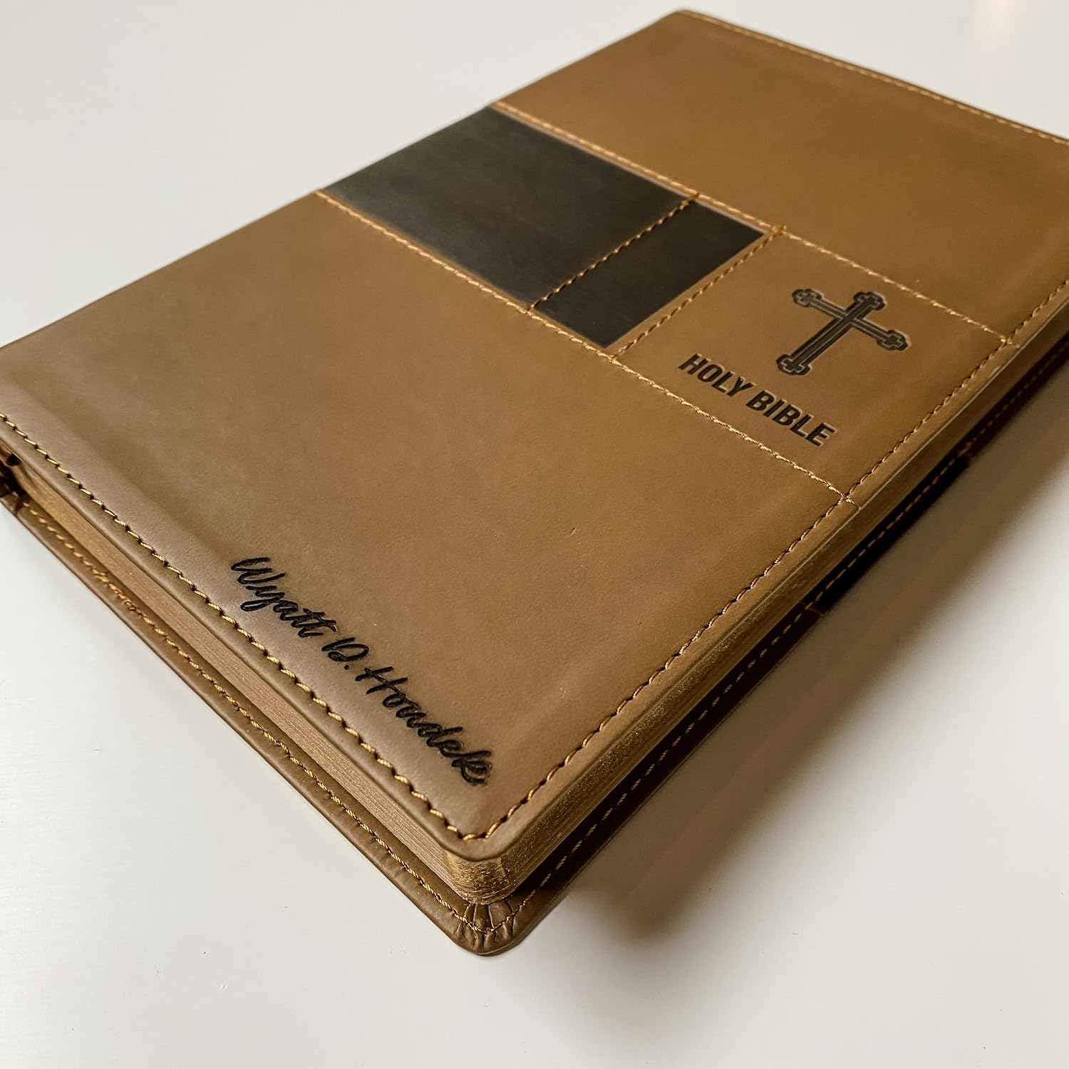 JOY CREATIVE Personalized NIV Bible, Brown with Cross and Holy Bible, Option to Customize with Hand Lettered Name on Cover