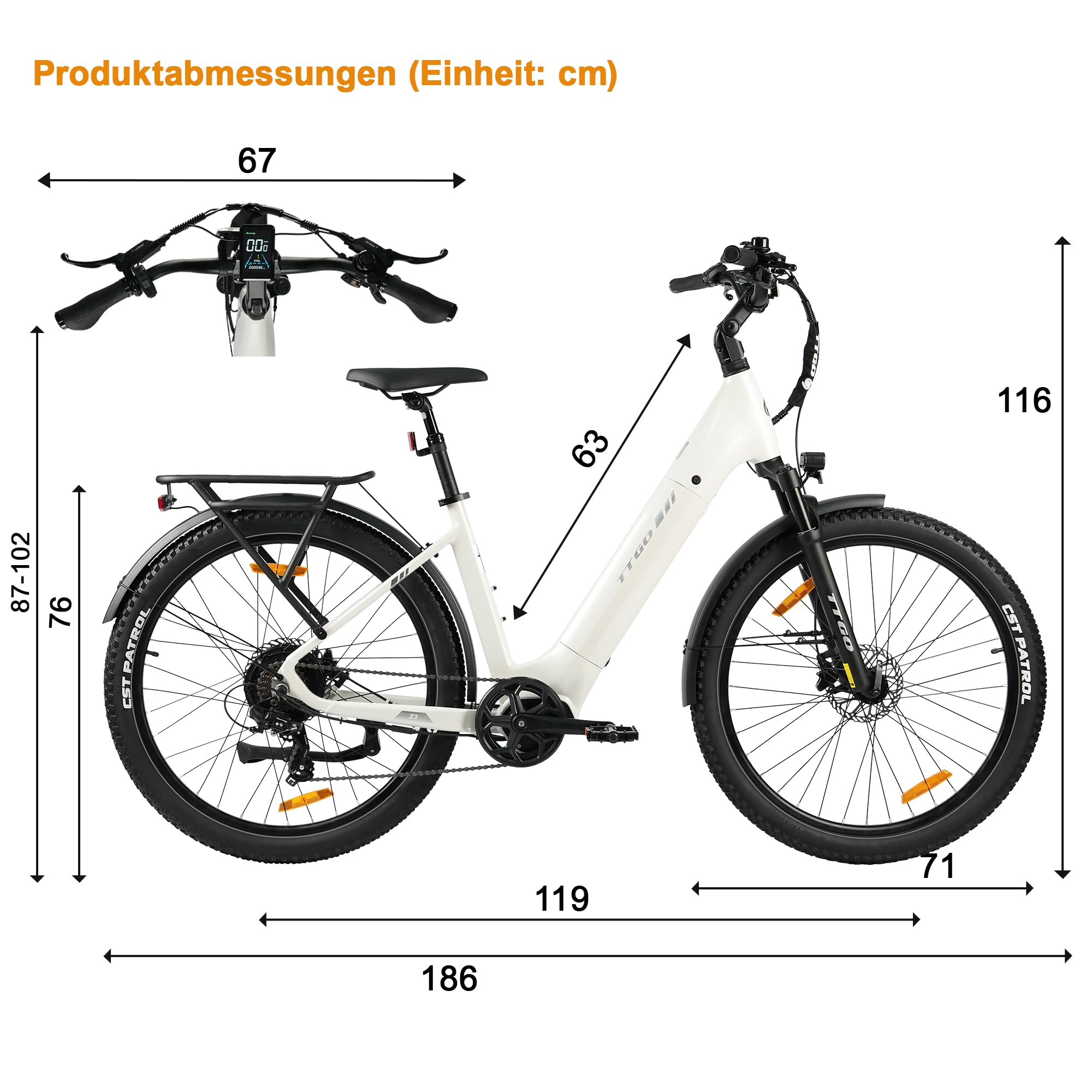 ttgo Z3 E-Bike Herren Damen, 27.5 Zoll E Bike für Erwachsene, 48V 15AH Akku, bis zu 120 km, E-Fahrrad mit 7-Gang-Getriebe, 250W Motor, City & Trekking Elektrofahrrad
