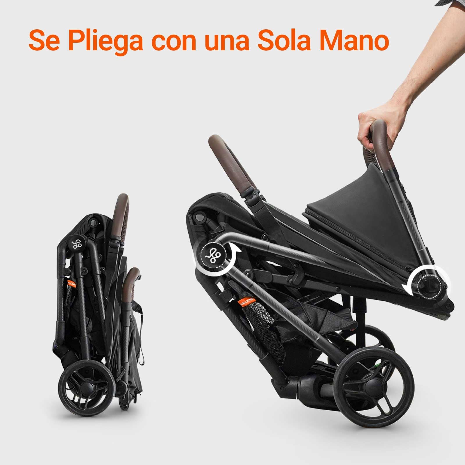 MAMAZING Silla de Paseo Ligera de Fibra de Carbono para Bebés 6M-3 Años (hasta 15kg),Compacta y Plegable con una Mano para Viajar,Carrito de Bebé para Avión como Equipaje de Mano,Peso 5.26kg (Negro)