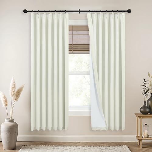 Miniatura 10 de Mrs.Naturall Cortinas Opacas Beige Crema de 96 Pulgadas de Largo Juego de 2 Paneles, 8 Pies 8 Pies Cortinas Plisadas Pinzadas Oscurecedoras de Beige