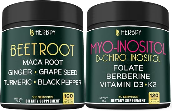 Herbpy Bundle 6in1 Beet Root Capsules & 6in1 Myo-inositol Supplement for Women