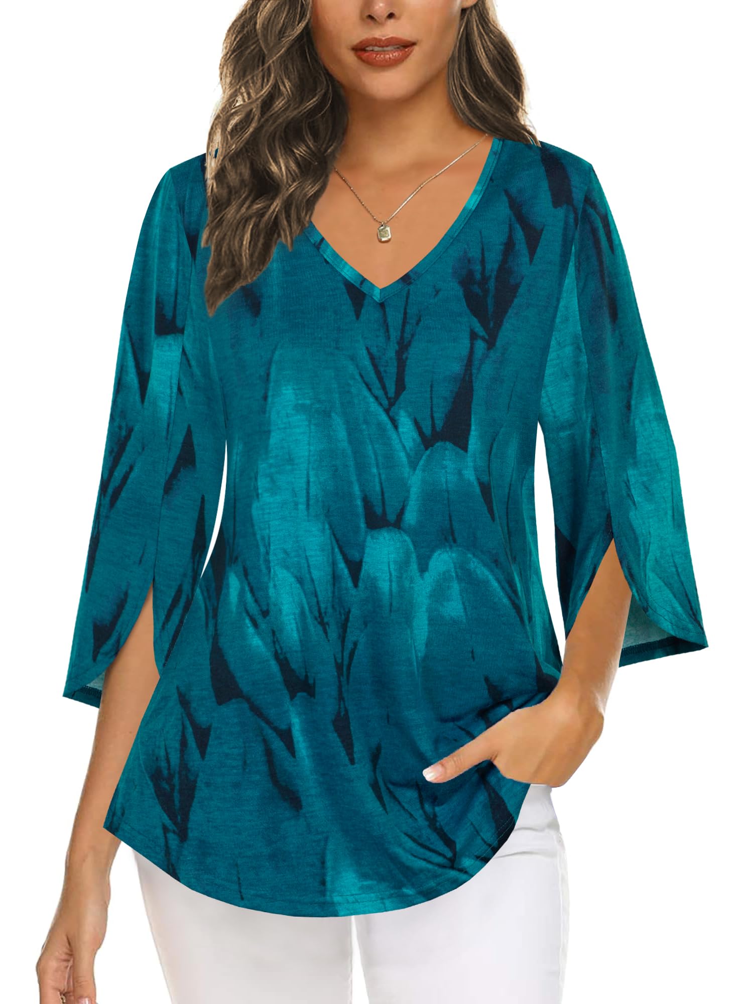 Tencole Womens Tops 2025 Summer Trendy Dressy Shirts 3/4 Sleeve Blouses Tunic V Neck Casual